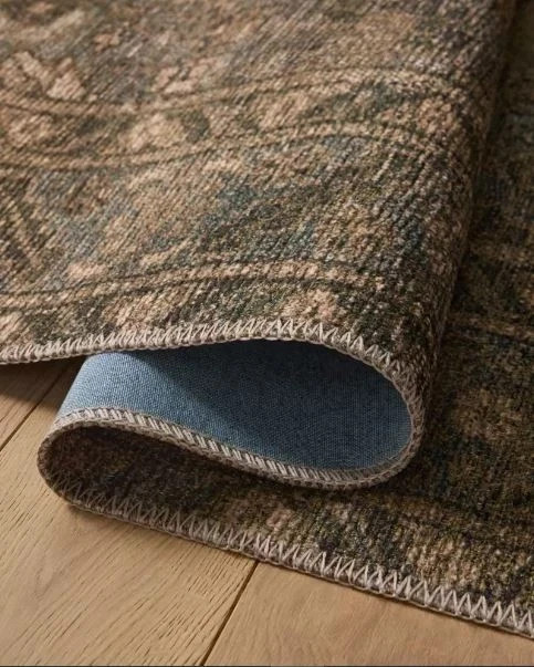 Joon Loloi Carmella Printed Area Rug Blue Moss Floral Low Pile - No Rug Pad.