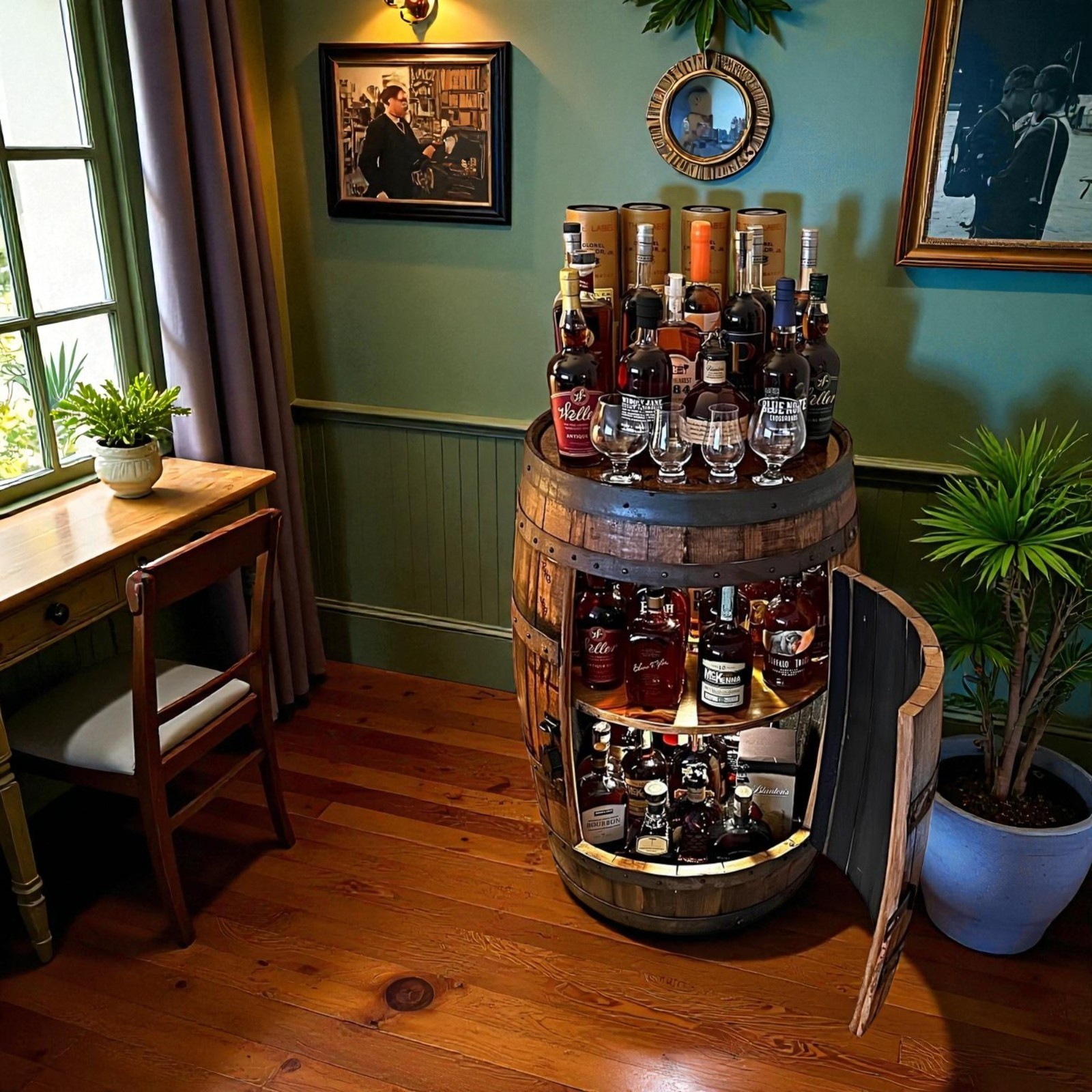 Full Whiskey Bourbon Barrel Liquor Cabinet Cabinet Indoor Whiskey Barrel Furnitu