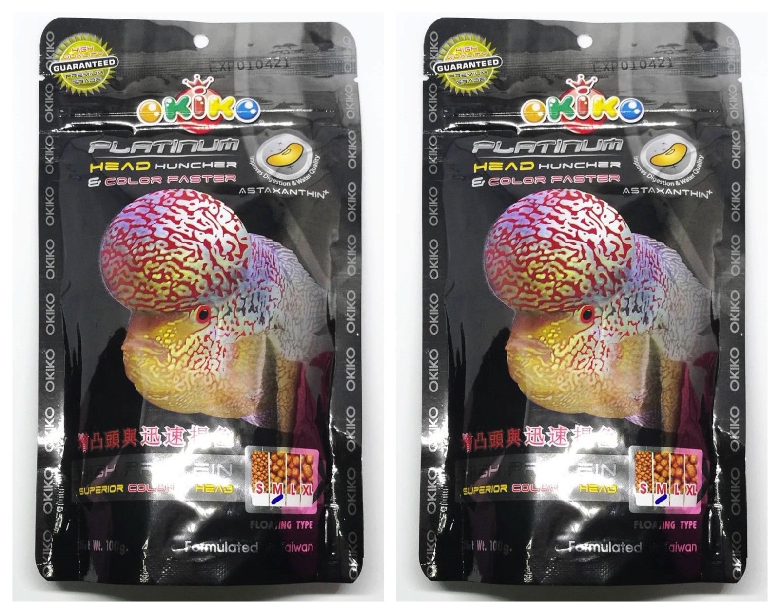 2 bags of Okiko Platinum flowerhorn 100 grams M, L and XL. SHIP FROM USA
