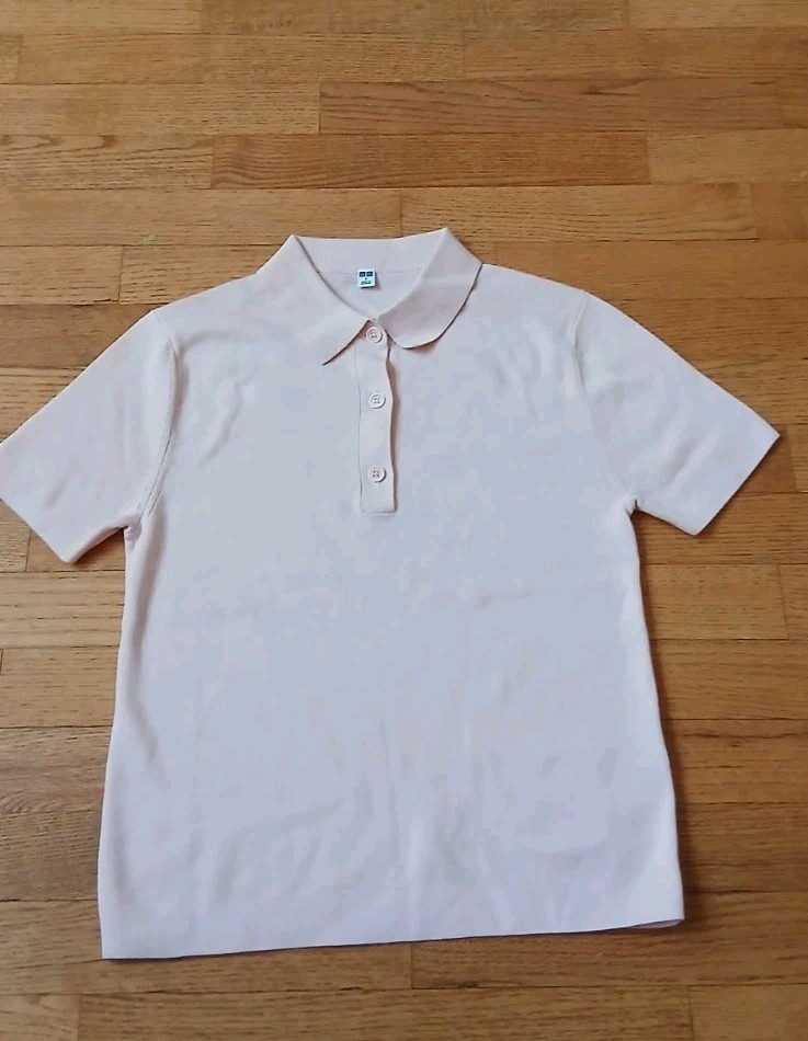 Uniqlo Polo Knit Cropped Light Pink Summer Cotton Sweater Natural S New Preppy Uniqlo Polo Knit Cropped Light Pink Summer Cotton Sweater Natural S New Preppy