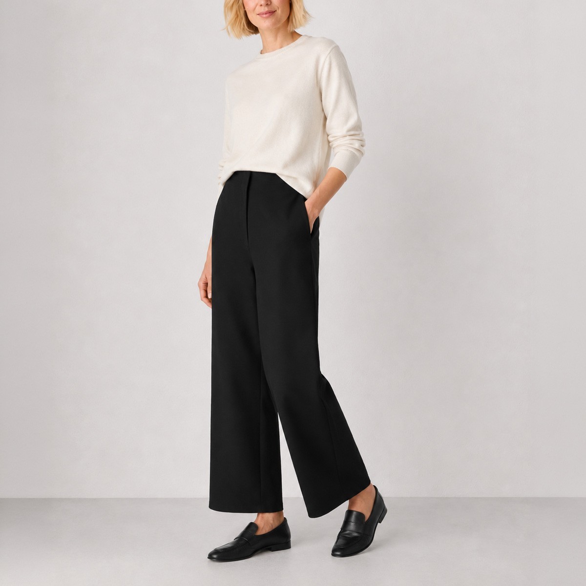 NWT Eileen Fisher Washable Flex Ponte Wide-Leg Pant, PP-3X