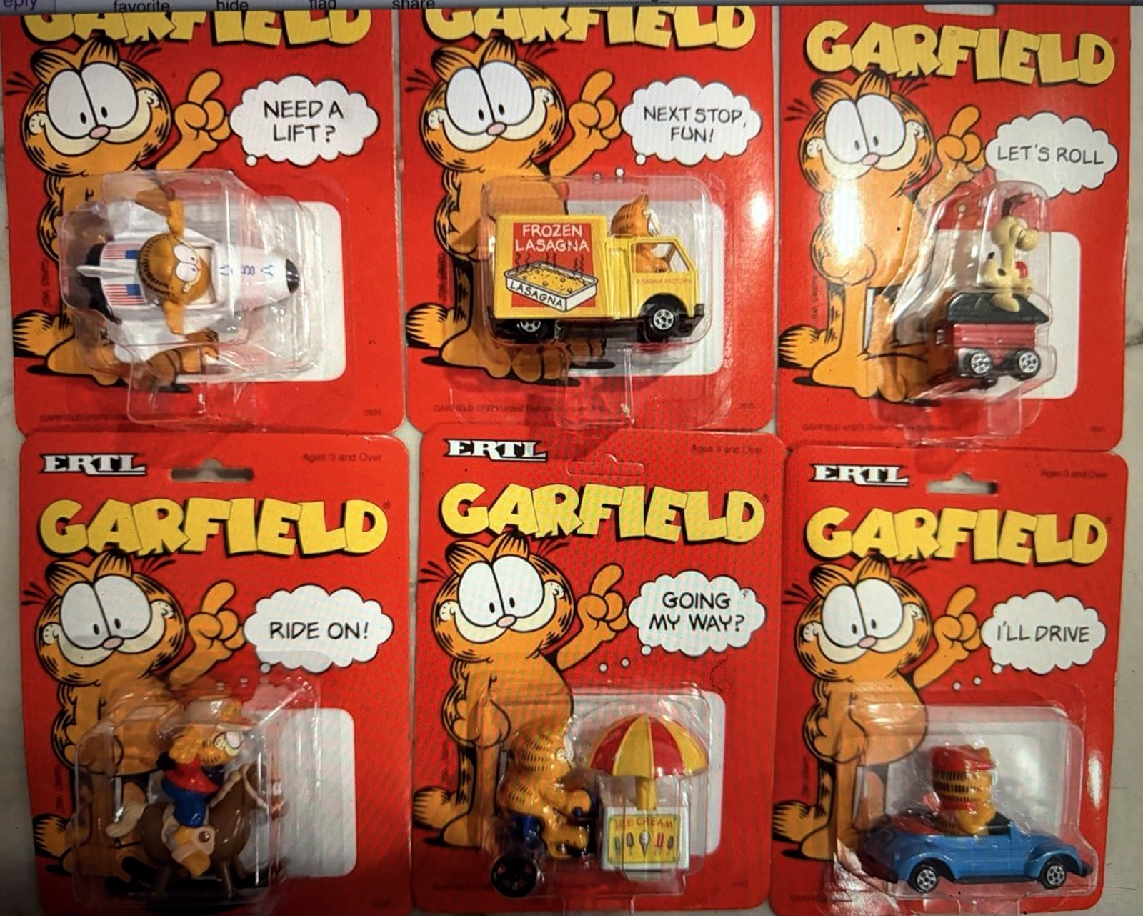 Vintage ERTL Garfield Diecast Toy Lot 6 Sealed MOC 1990s Rare Collection