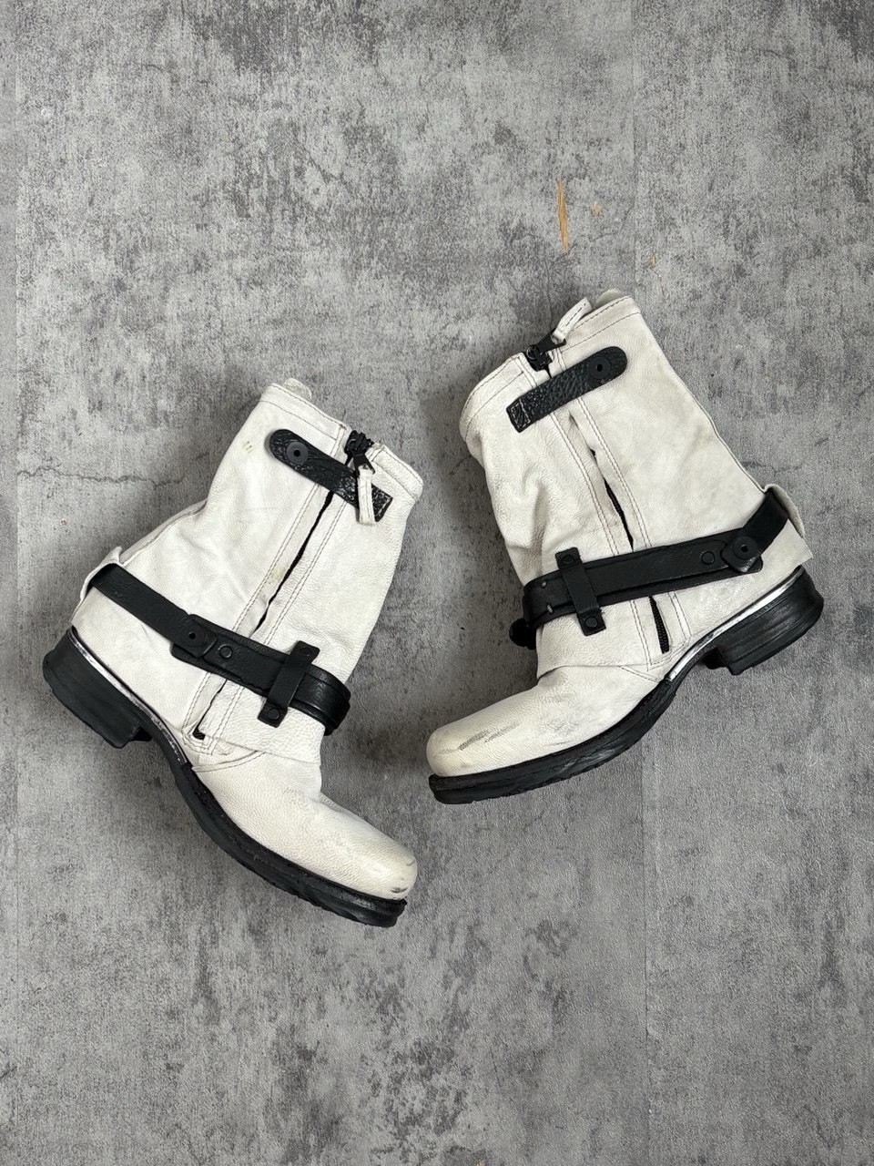 A.S 98 Vintage Avant Garde Grey Leather Boots Zip Up Belted Women’s Size 38 EU