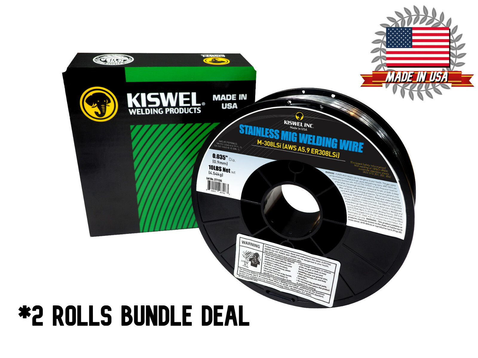 (Made in USA) ER308LSI .035 in. Dia 10lb. Mig Welding wire (2 Rolls)