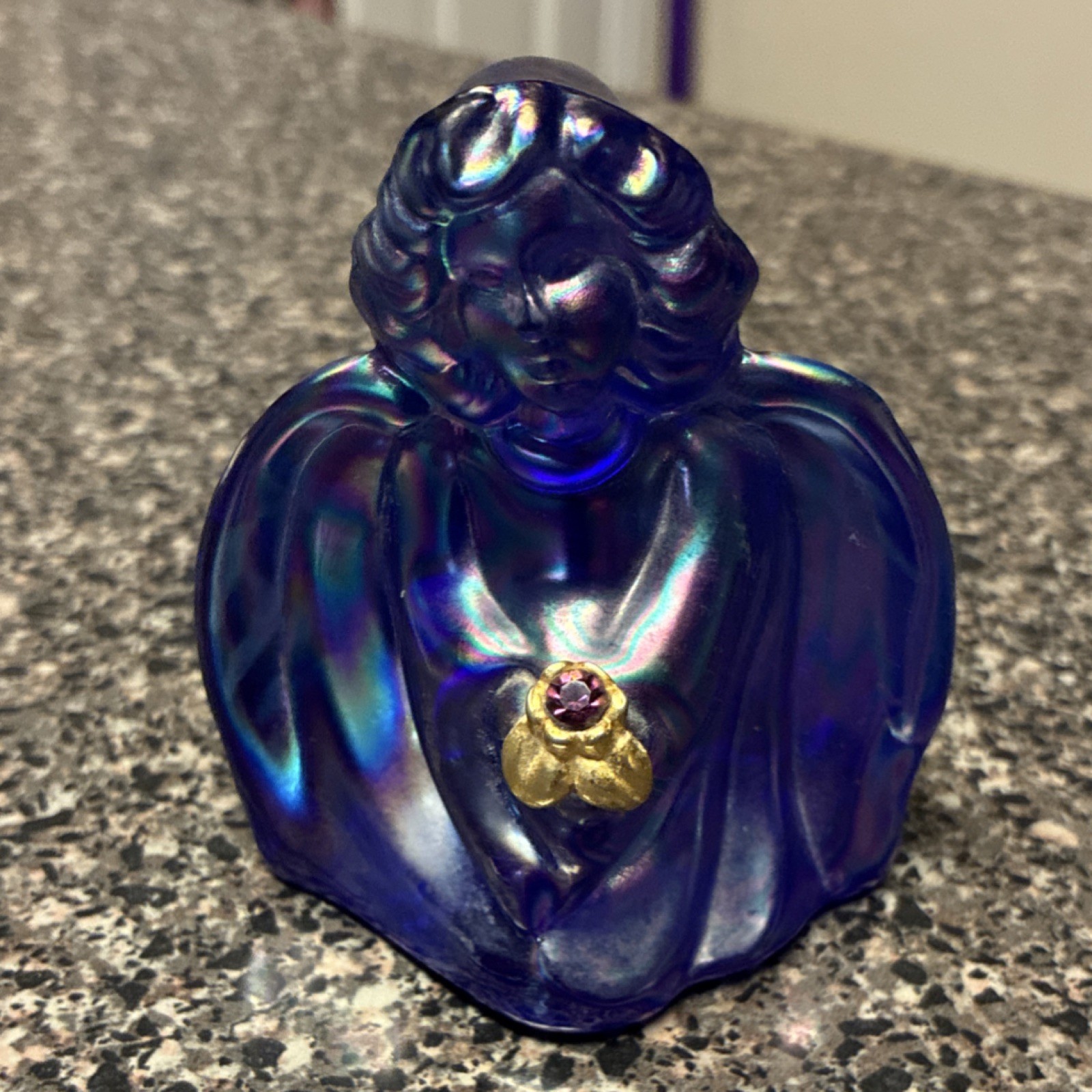 Fenton Cobalt Blue Iridescent Glass Guardian Angel Figurine 4” Fenton Cobalt Blue Iridescent Glass Guardian Angel Figurine 4”