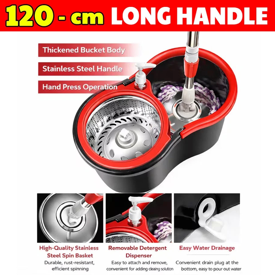 Spin Mop and Bucket with Wringer Set, 360° Spinning Mop System 3 Mop Refill Spin Mop and Bucket with Wringer Set, 360° Spinning Mop System 3 Mop Refill