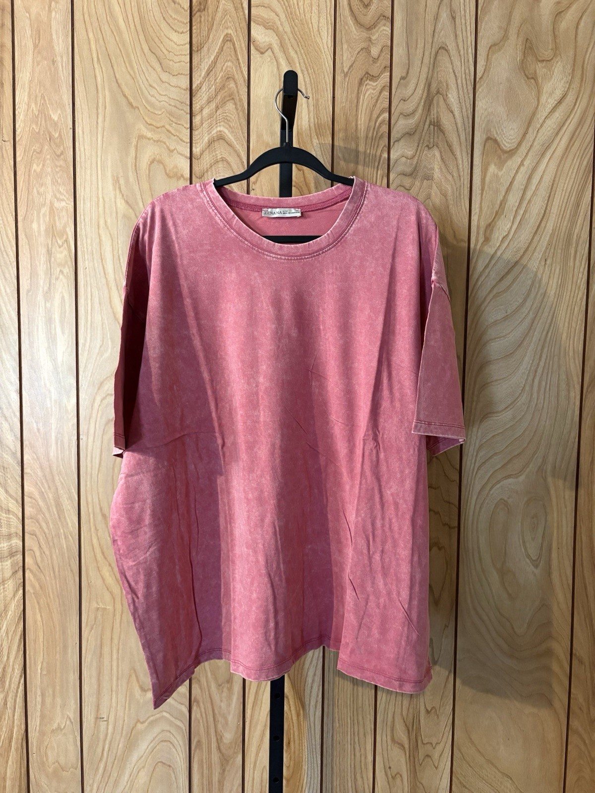 Zenana Women’s Pink Solid Crew Neck Short Sleeve Oversized Fit T-Shirt L/XL