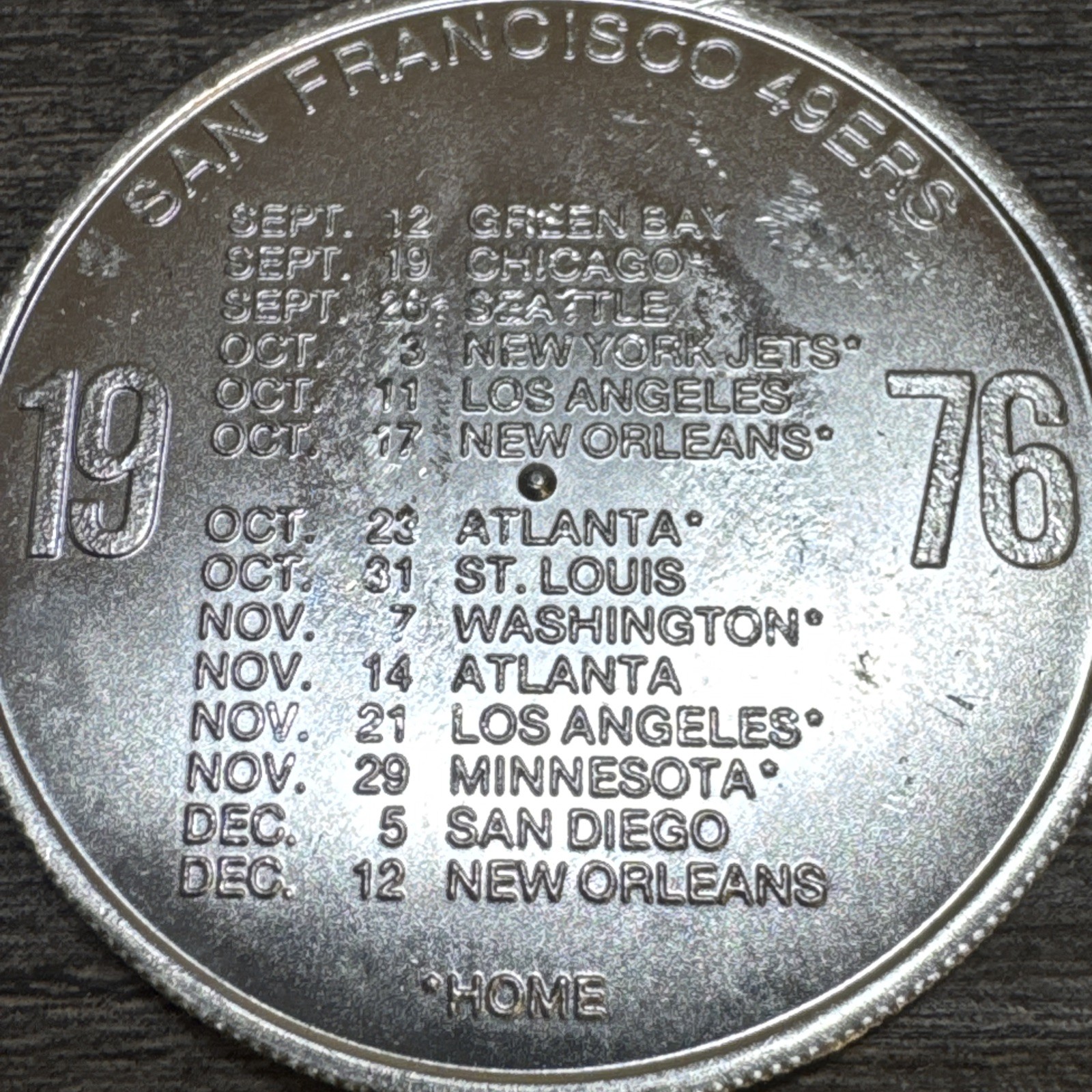 Vtg 1976 San Francisco 49ers Schedule Coin Token Pinch 12 Year Scotch Whiskey Vtg 1976 San Francisco 49ers Schedule Coin Token Pinch 12 Year Scotch Whiskey