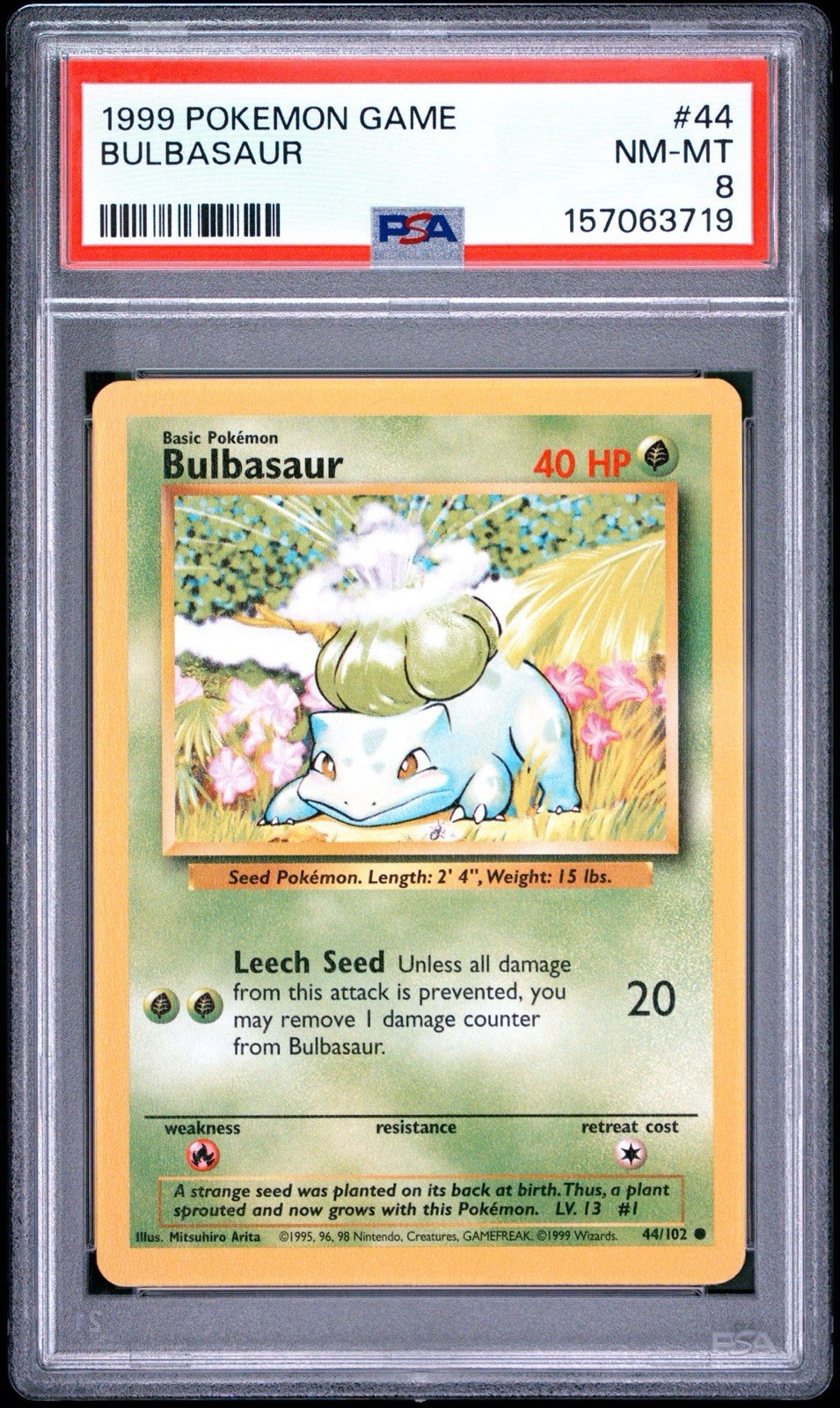 1999 Pokemon Base Set #44 Bulbasaur PSA 8 1999 Pokemon Base Set #44 Bulbasaur PSA 8