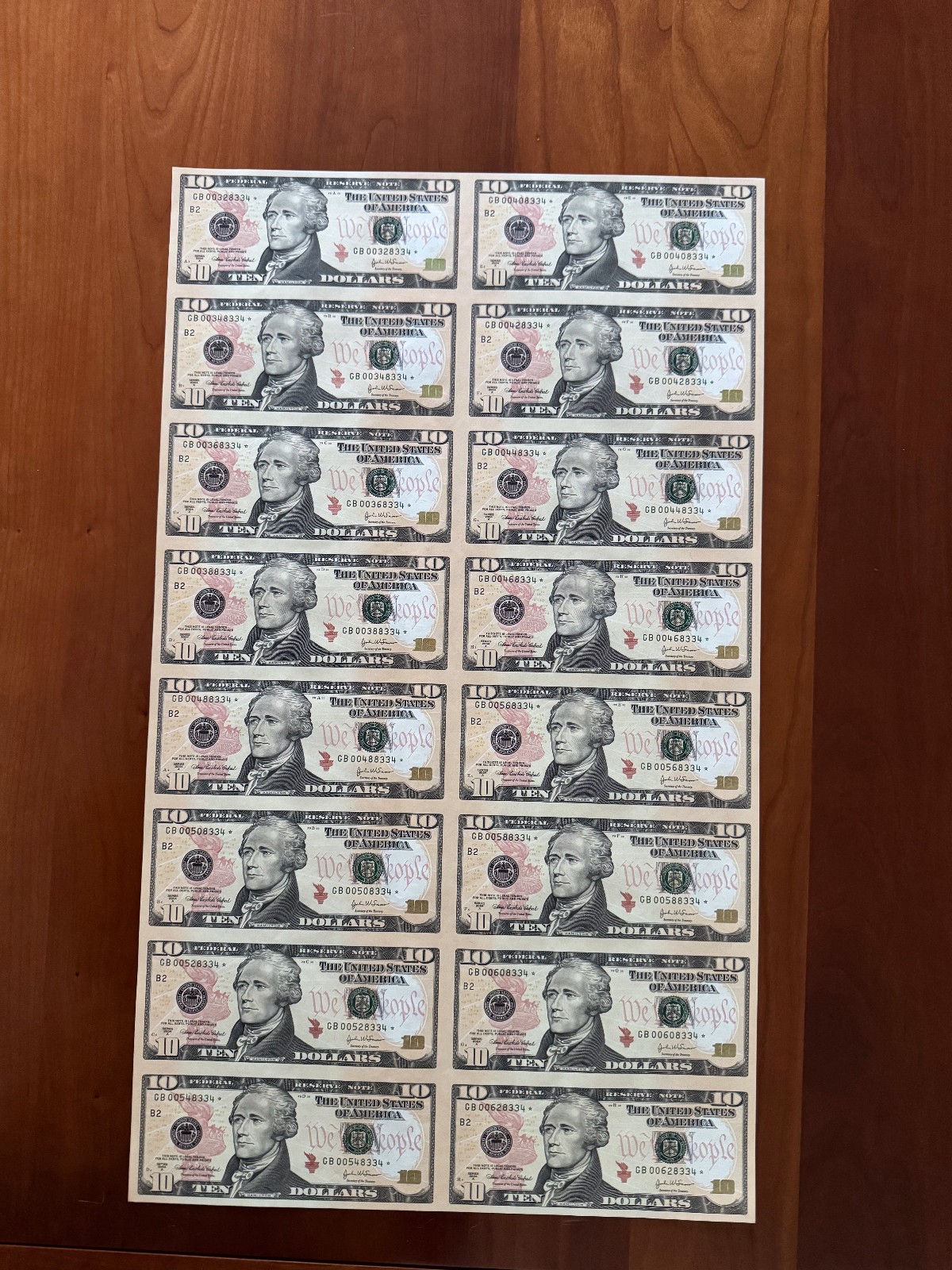 2004A $10 Star Notes - Uncut 16 subject sheet.  Only 640,000 printed. Fr-2039 B*