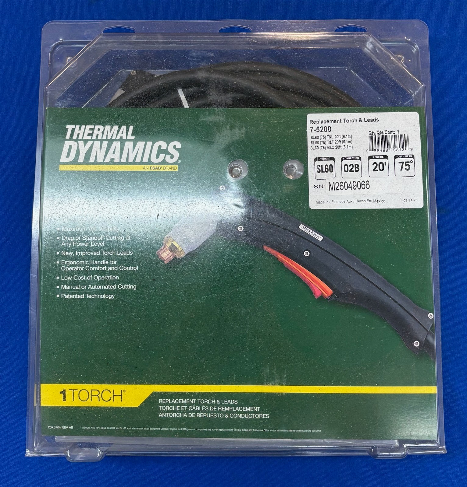 Thermal Dynamics  7-5200 SL60 Torch 20 FT  Replacement OEM M26049066  *NOT ATC