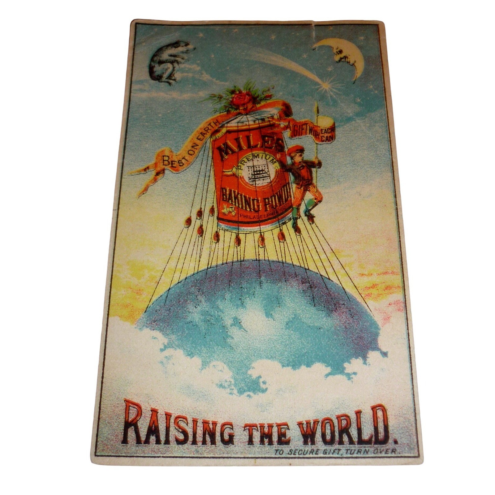 Vintage Miles Premium Baking Powder Trade Card Raising The World Philadelphia PA