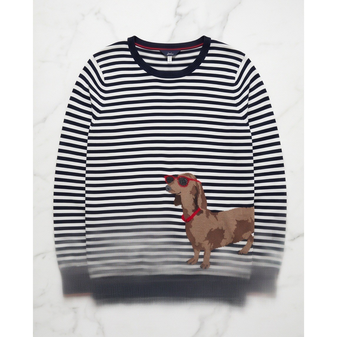 Joules Miranda 12 Intarsia Dachshund Sausage Dog Striped Sweater Navy White NWOT