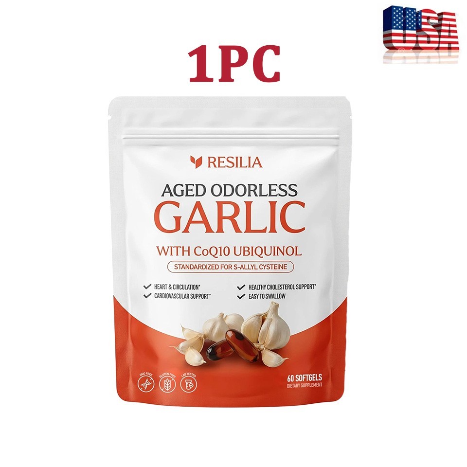 1-3X Resilia Garlic Extract 600mg Softgels (60 Count) Odorless Aged Garlic Extra