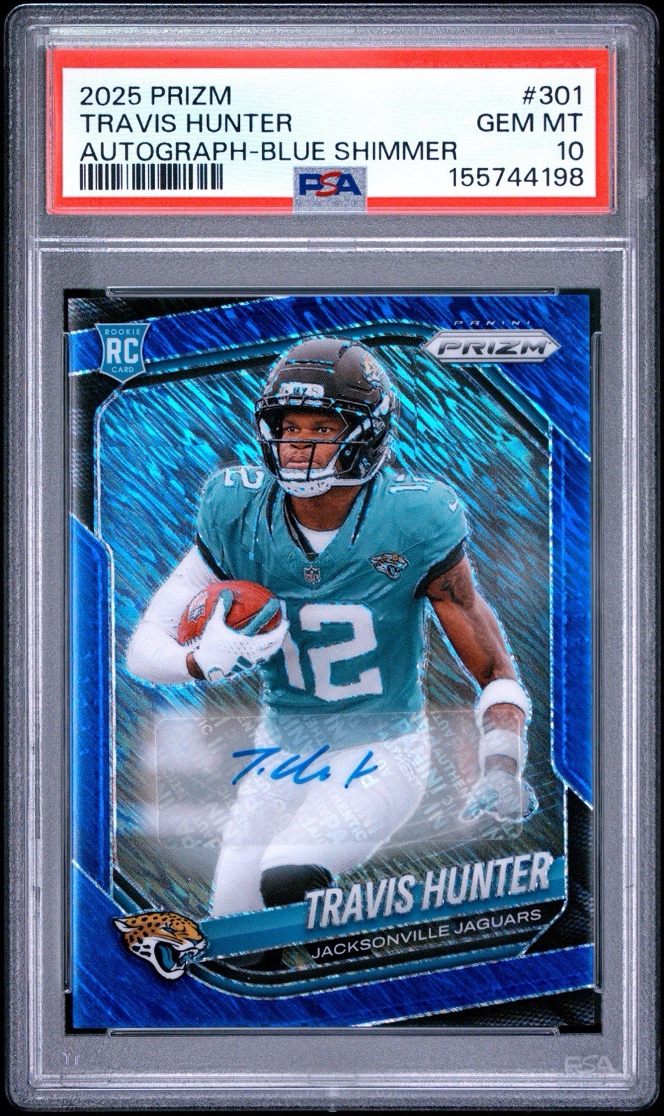 2025 Panini Prizm - Rookies Travis Hunter #301 Blue Shimmer Prizm /35 (RC)