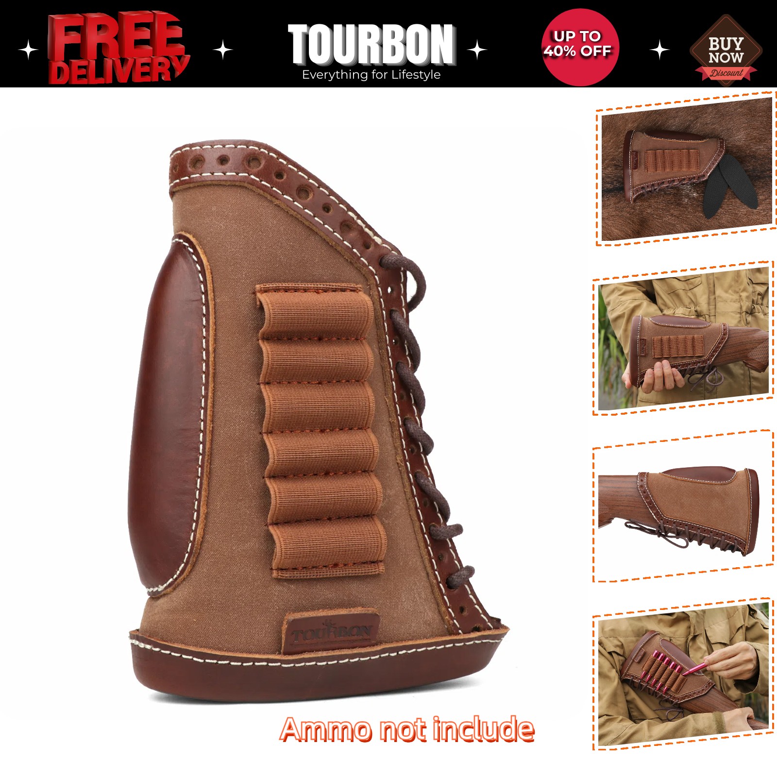 Tourbon Canvas Leather Rifle Buttstock Ammo Holder Hunting Gun Cheek Rest Cover