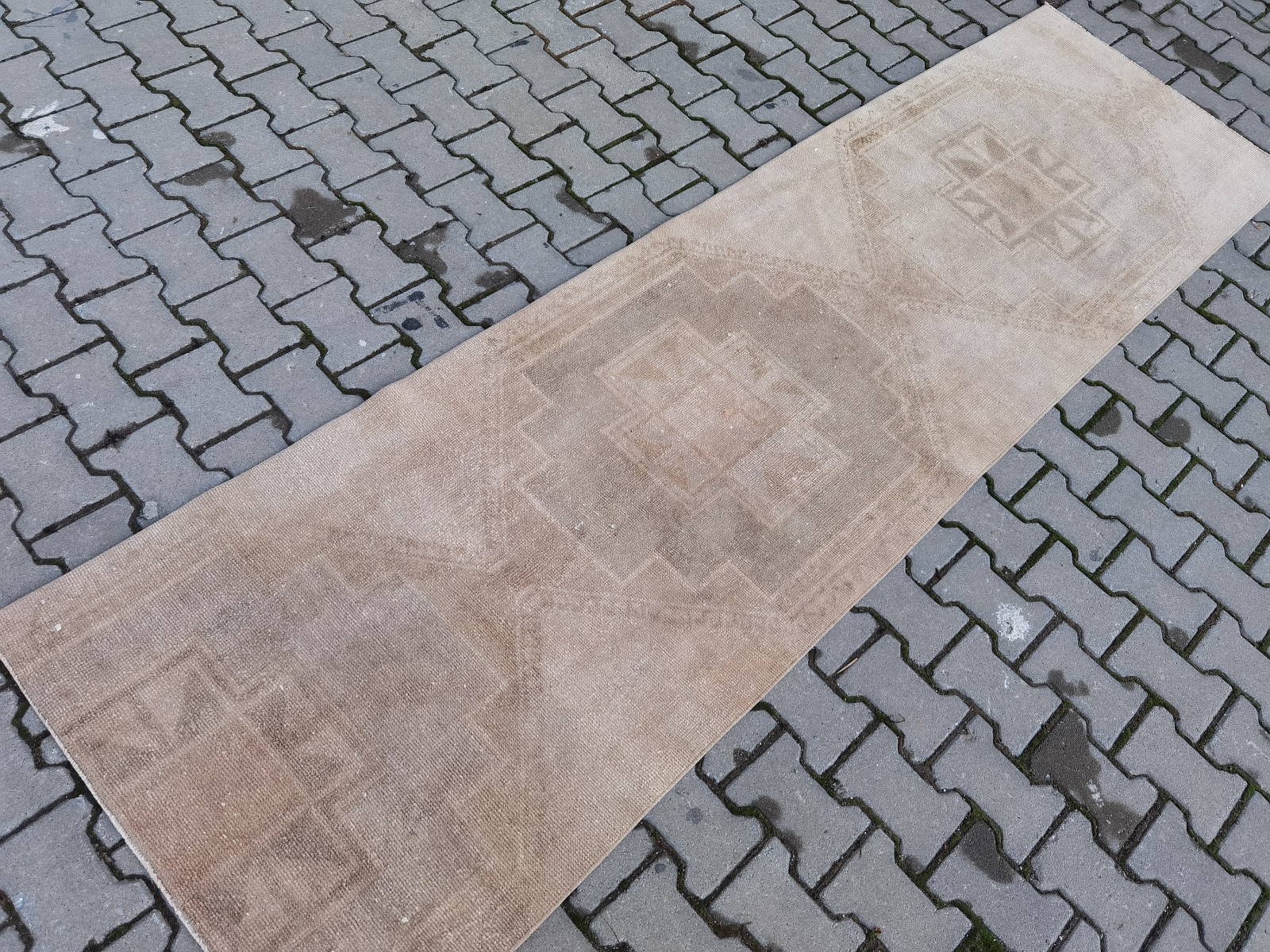 Neutral Runner 3x10 - Muted Vintage Turkish Oushak Runner Rug - Hand Knotted Rug