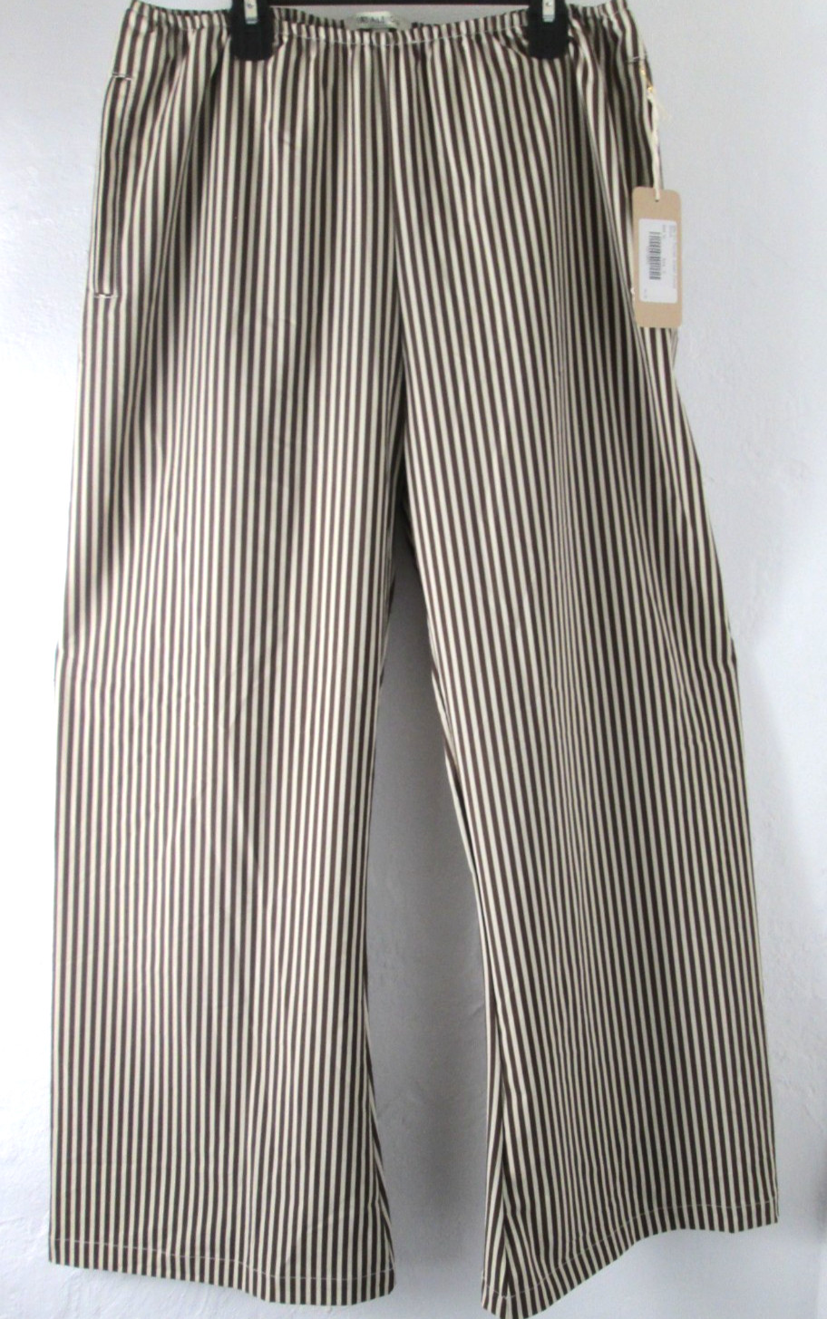 NEW Albion Fit Slip On Cream/Cocoa Stripe Trouser Pants Women\'s S Small NWT