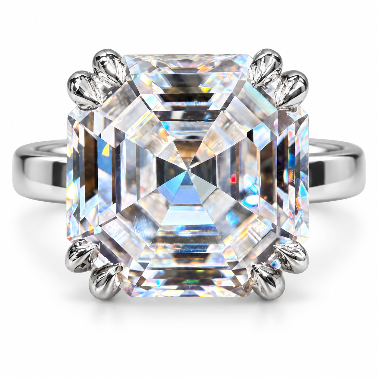 12.75 Ct Asscher Cut White Diamond Ring, Gift For Wife  Free Tariffs & Studs .