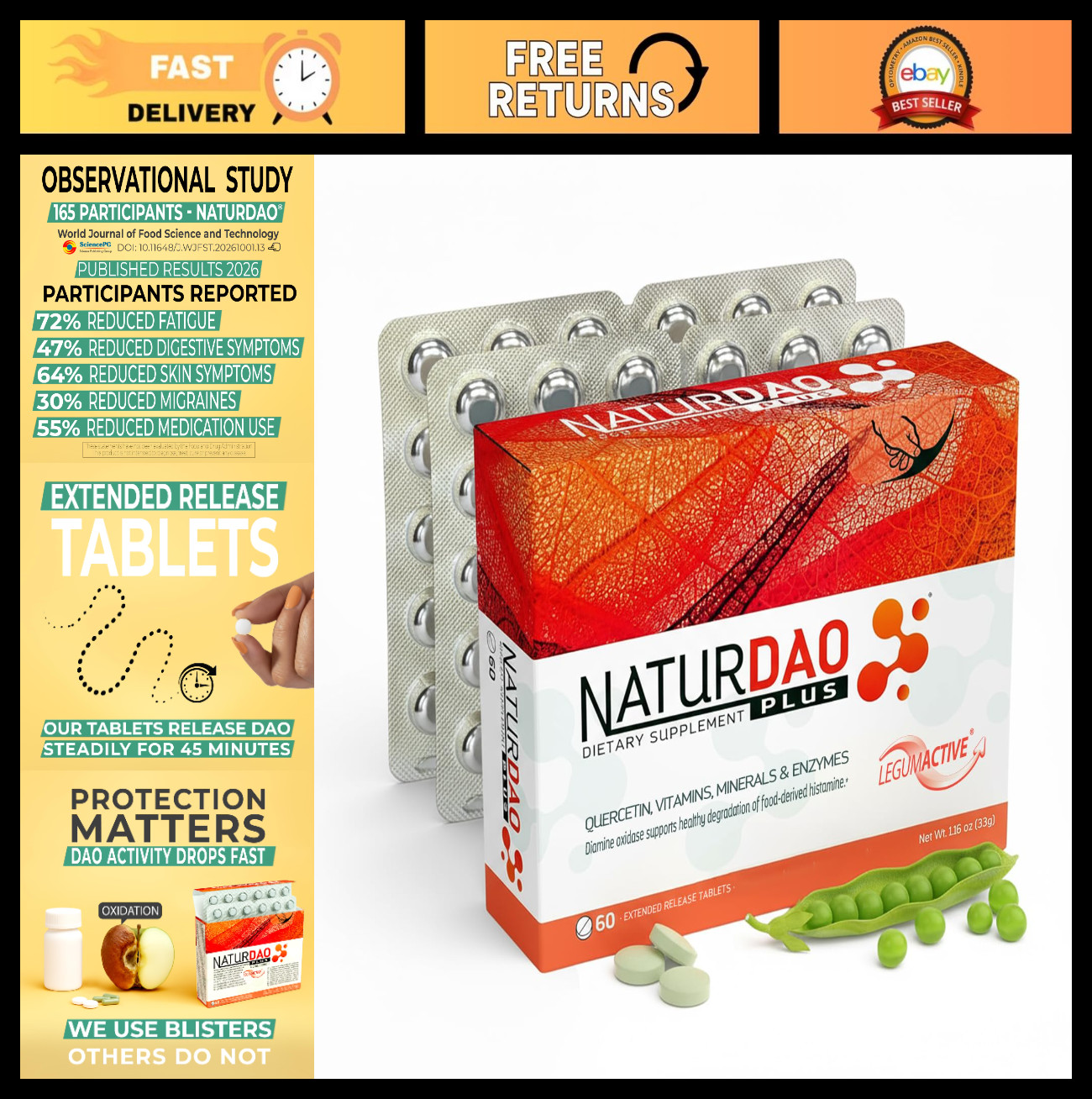 DAO Enzyme 1,000,000 HDU - Advanced Histamine Blocker - 60 Extended Release Tabl DAO Enzyme 1,000,000 HDU - Advanced Histamine Blocker - 60 Extended Release Tabl