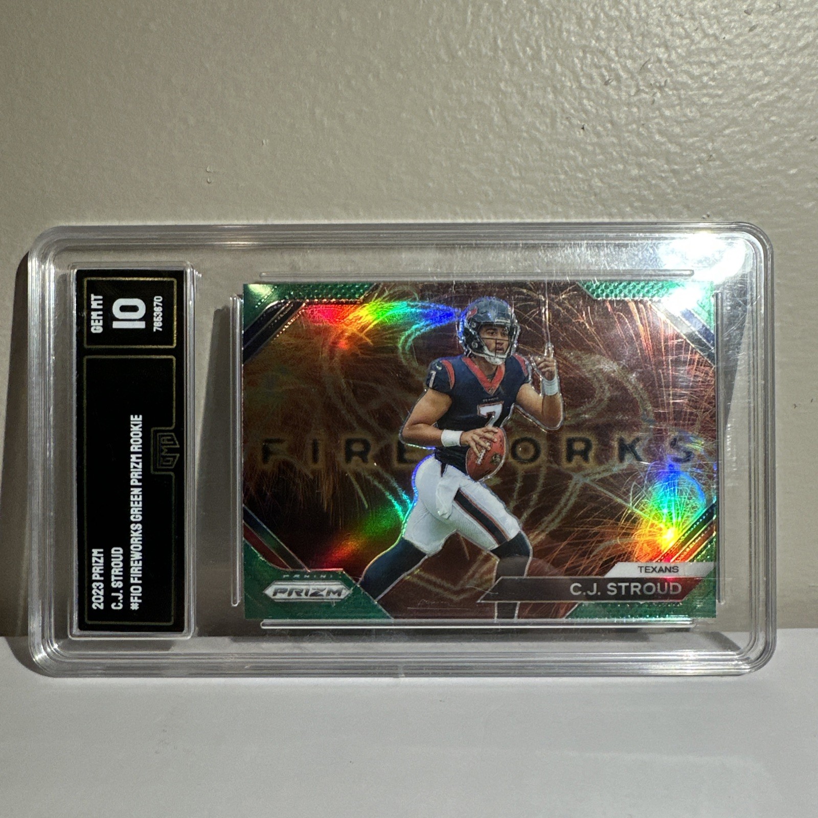 2023 Panini Prizm Fireworks C.J. Stroud #PB-6 Green Prizm (RC) Gem 10