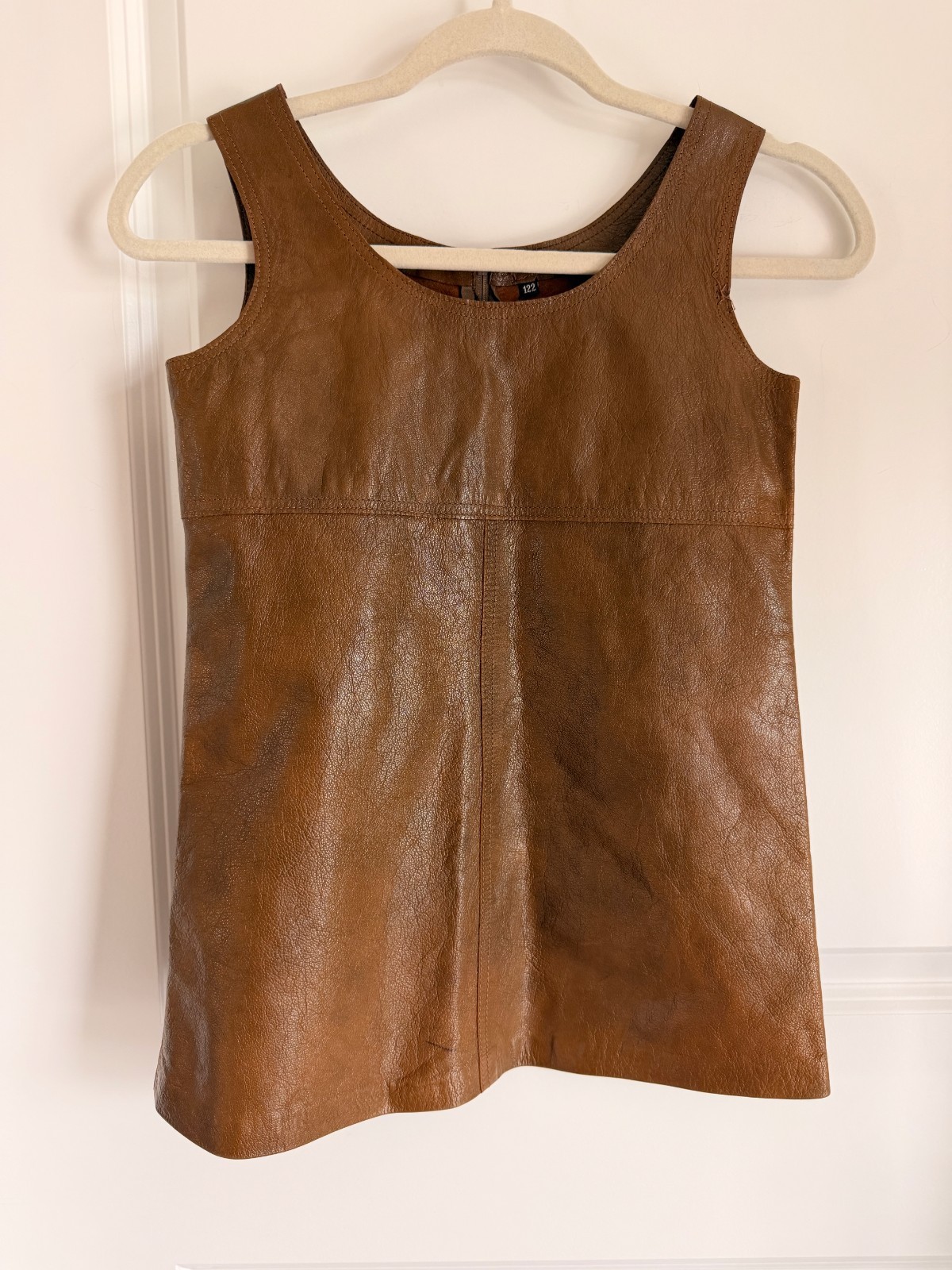 Vintage 60s 70s Brown Leather Tank Top Sleeveless Shirt Back Zip Empire Waist S Vintage 60s 70s Brown Leather Tank Top Sleeveless Shirt Back Zip Empire Waist S