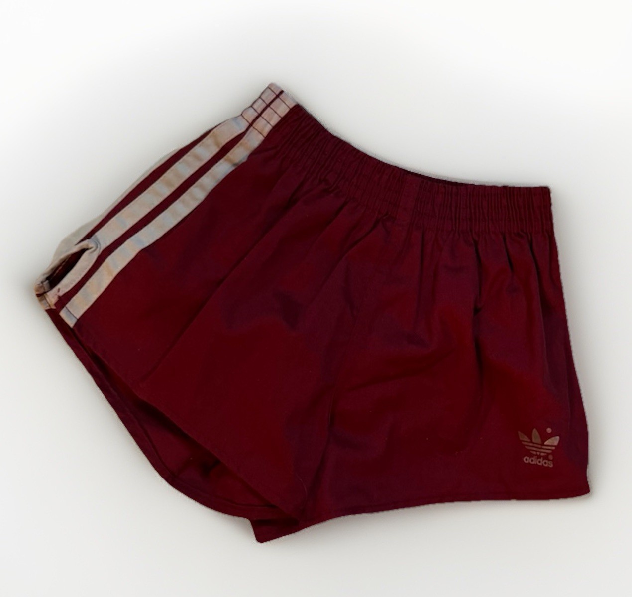 vintage 80s 90s Adidas canvas soccer shorts trefoil logo burgundy grey size S