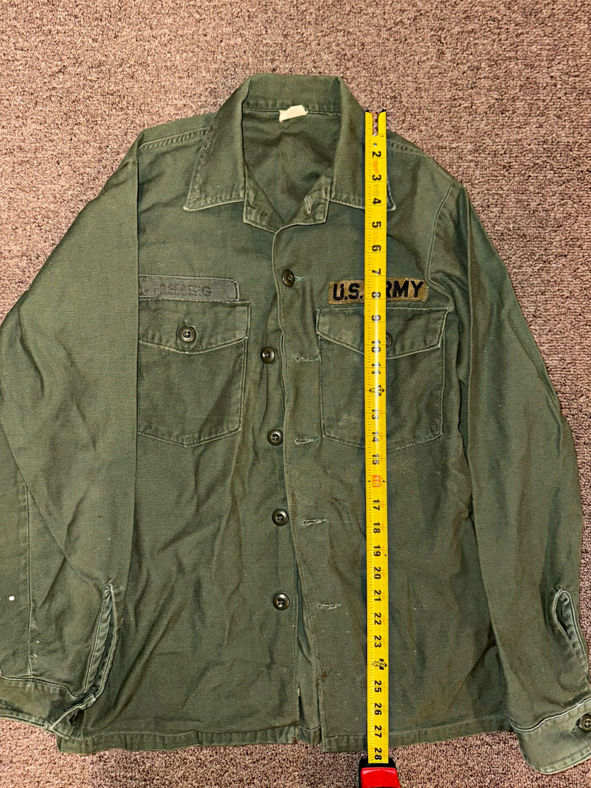 Vintage 1968 US Army OG-107 Utility Shirt 15.5x35 Vietnam War U&W P-64