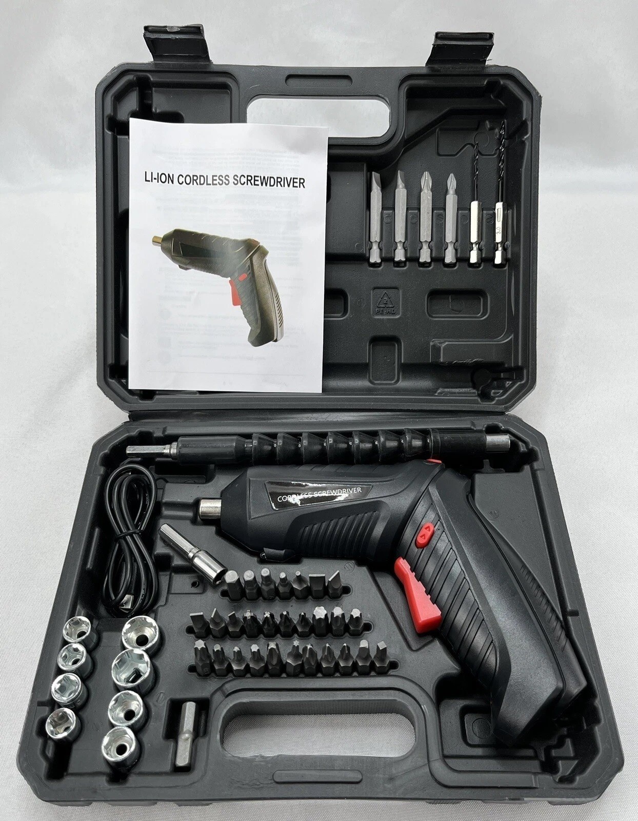 47 Piece LI-ION 3.6 Volt Cordless Screwdriver Set with Case 47 Piece LI-ION 3.6 Volt Cordless Screwdriver Set with Case