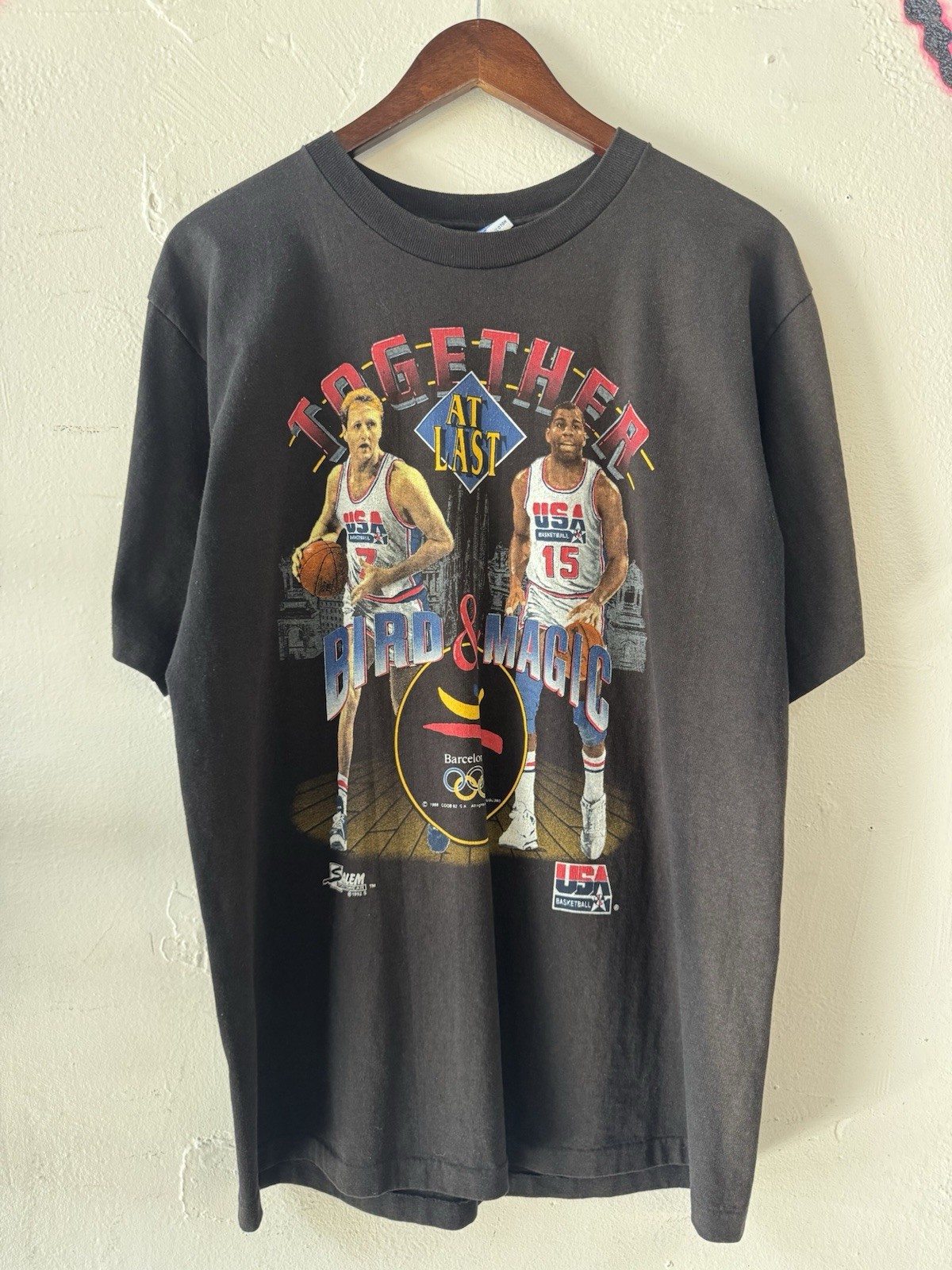 Vintage 1992 Larry Bird Magic Johnson Together At Last Salem USA T Shirt L