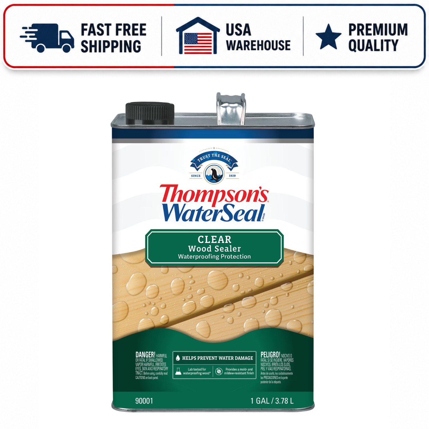 Thompson\'s WaterSeal 1 Gallon Clear Wood Sealer Transparent Water Resistant