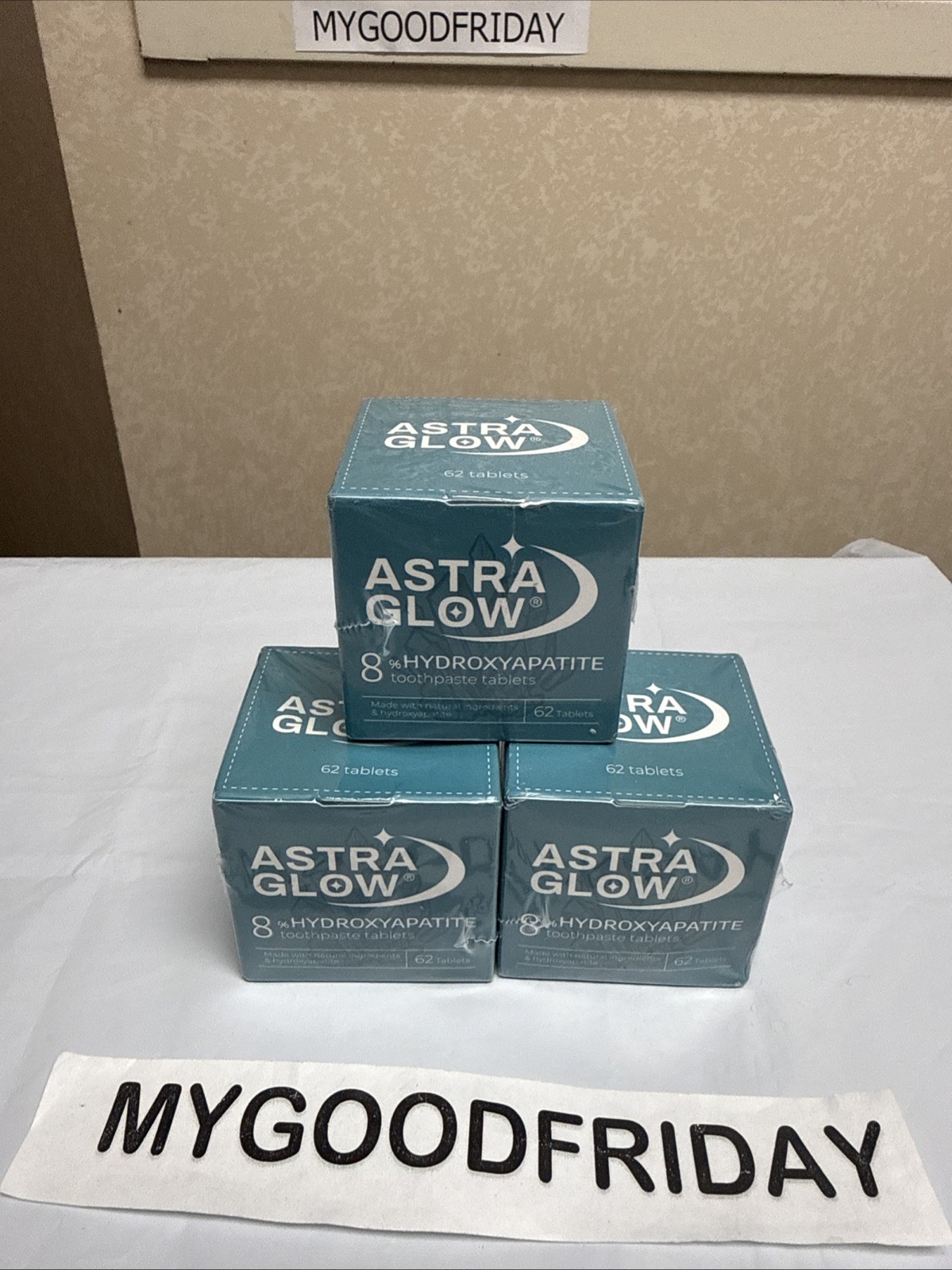 (3x) Astra Glow 8% Hydroxyapatite Toothpaste Tablets Exp 2028 62 Tablets Natural