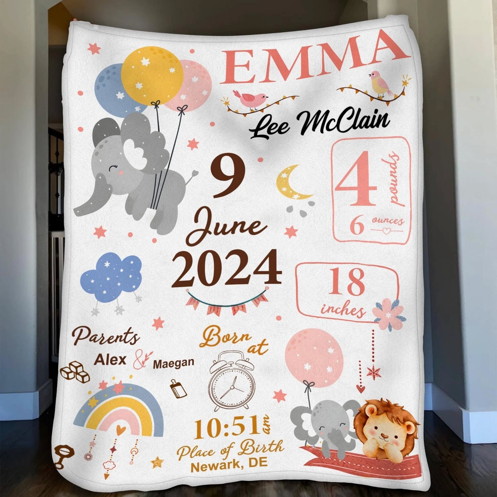 Personalized Birth Stats Baby Blanket Newborn Keepsake Baby Shower Gift Custom