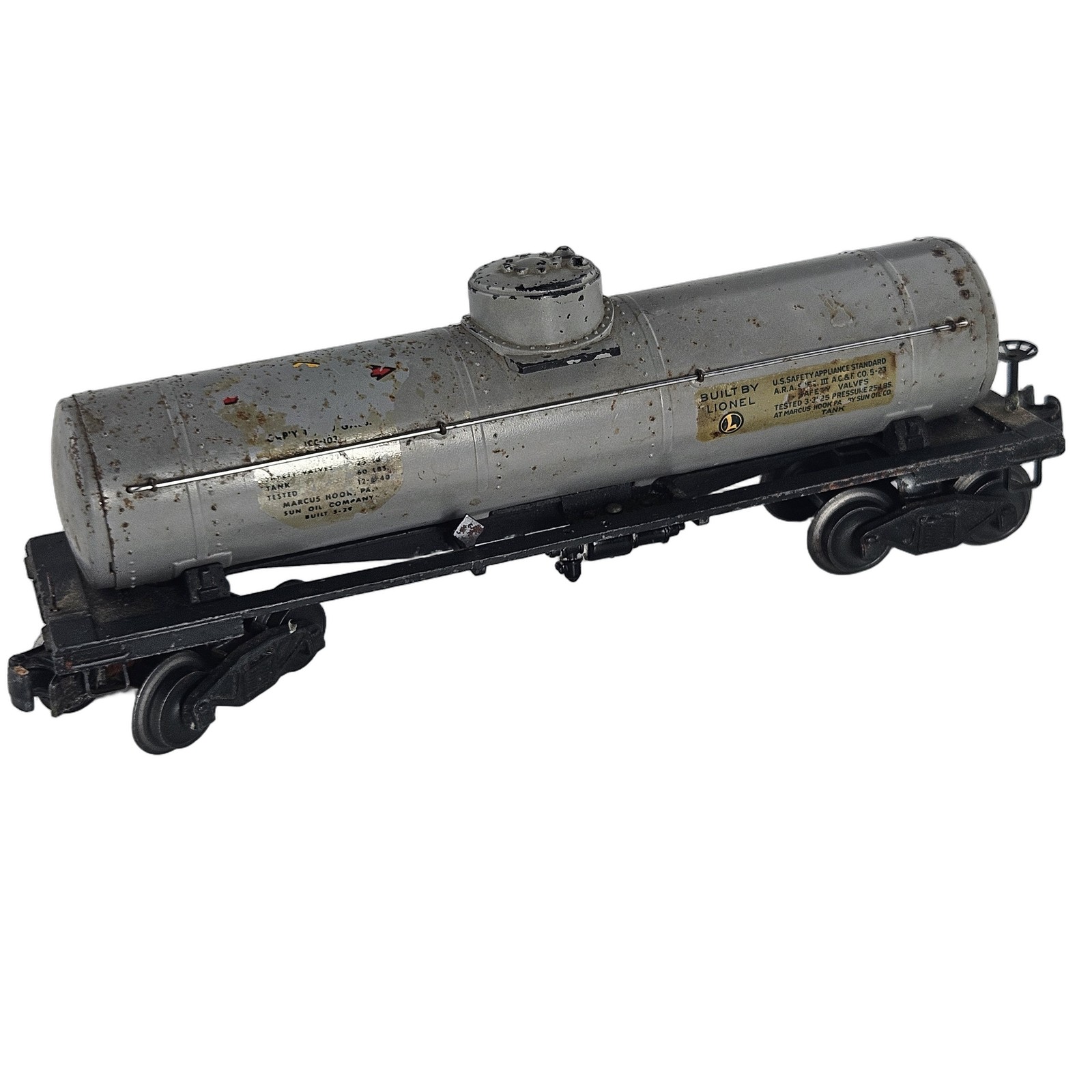 Vintage Lionel Prewar O Gauge No. 2855 Sunoco Tank Car Diecast Frame Vintage Lionel Prewar O Gauge No. 2855 Sunoco Tank Car Diecast Frame