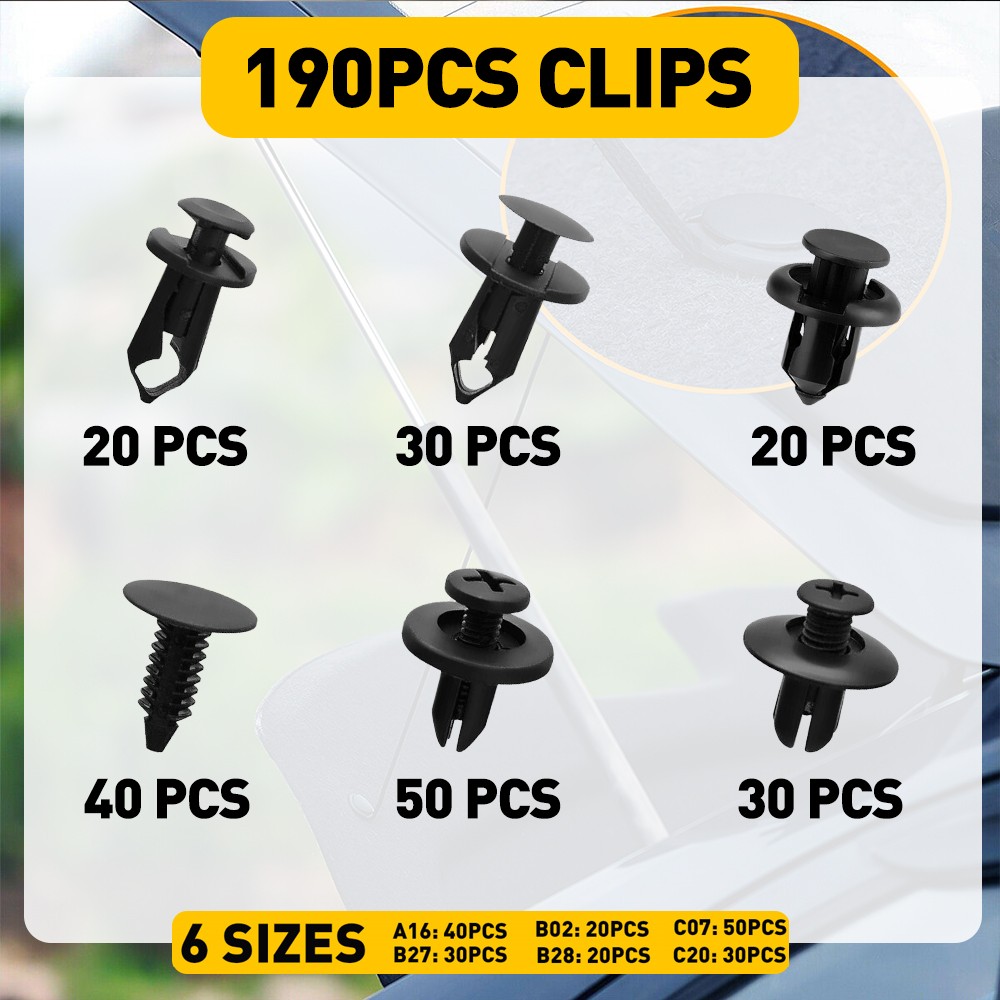 190pcs Universal Body Car Fastener Plastic Clips Rivets Panel Retainer Fender