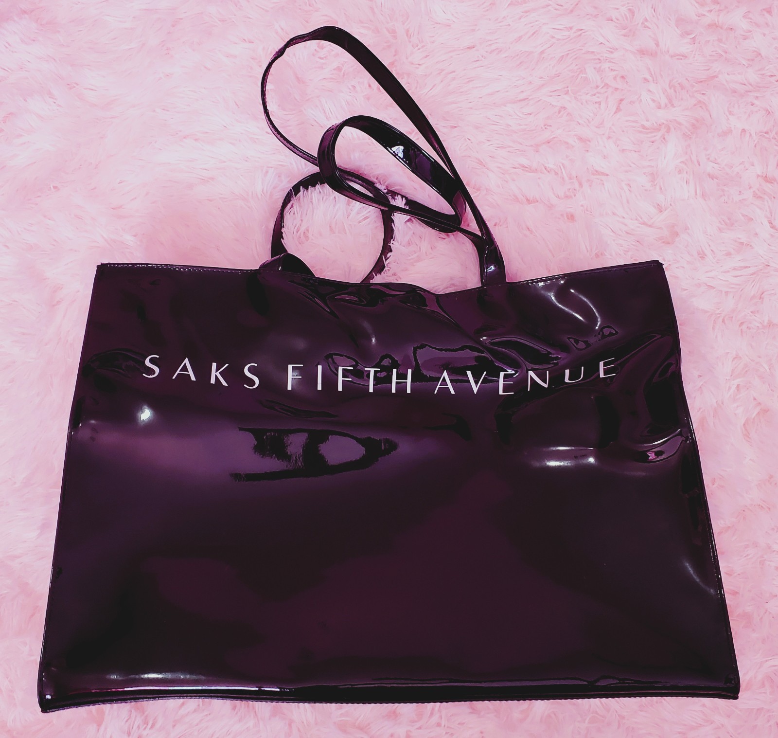 Vintage Saks Fifth Avenue Large Black Patent Leather Tote Bag Great Condition