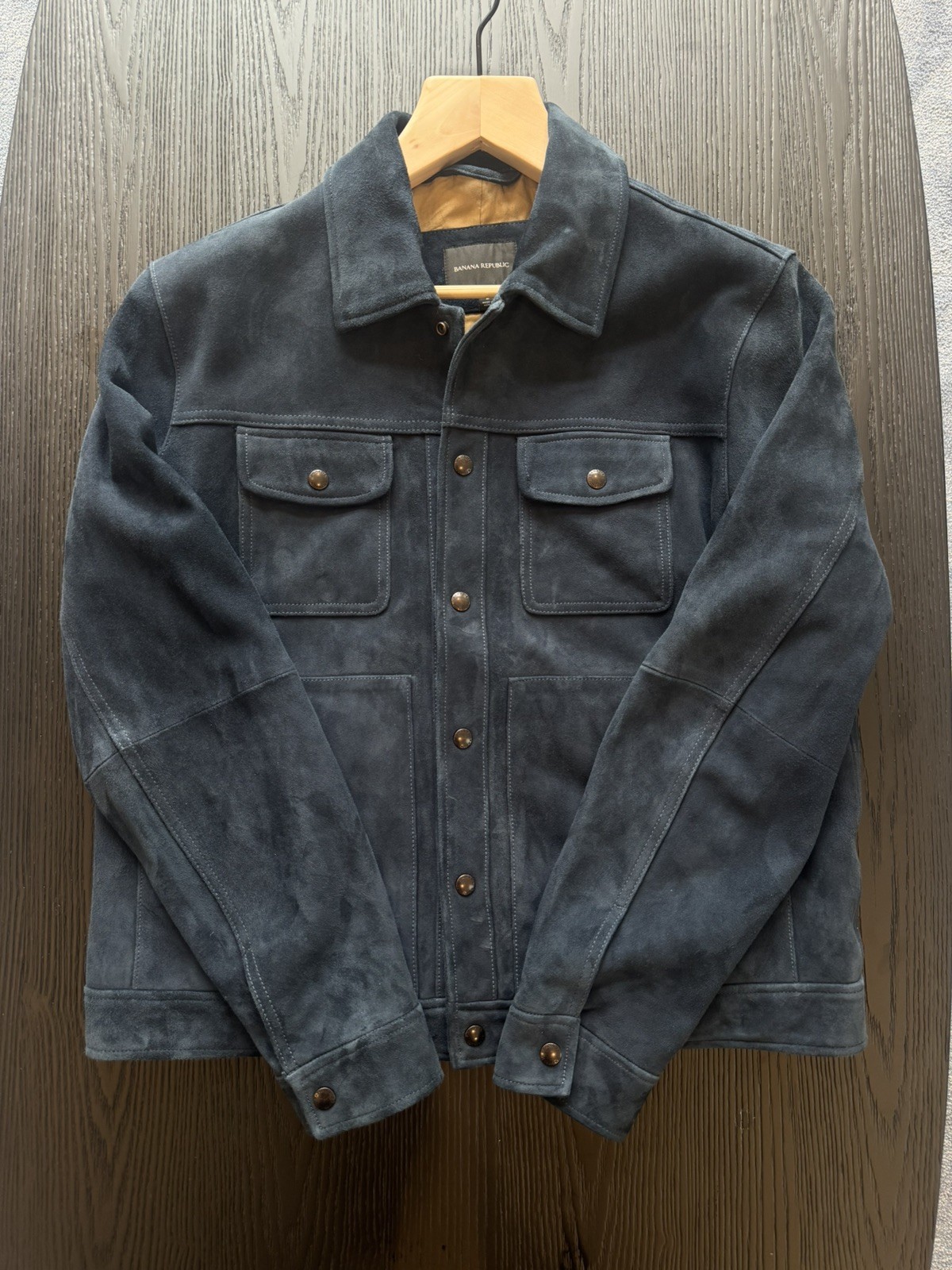 Banana Republic Suede Trucker Jacket Deep Pacific Blue Men’s Large L NWOT $550