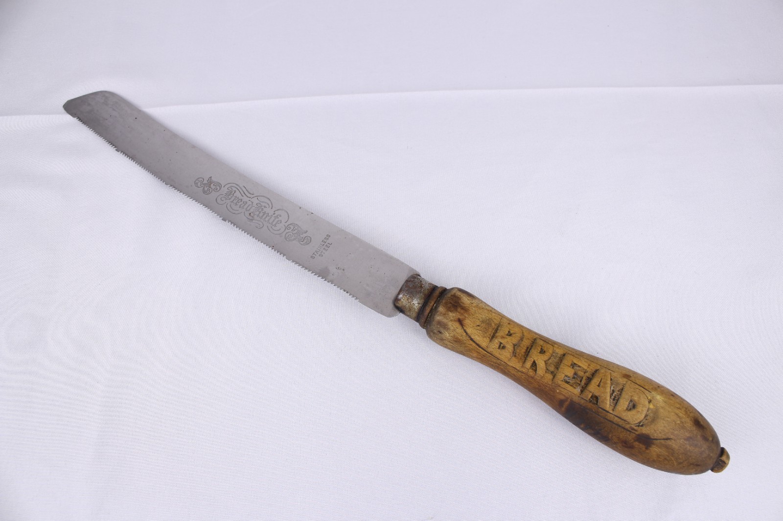 Antique Wood Carved Bread Knife English 13”