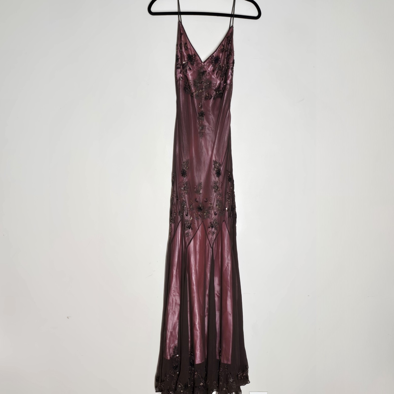 Vintage Papell Boutique 14 Silk Beaded Maxi Dress Y2K Whimsigoth Fairy Grunge