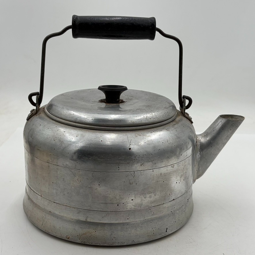Vintage Comet Aluminum Tea Kettle Coffee Wooden Handle Cowboy Camp Made In USA