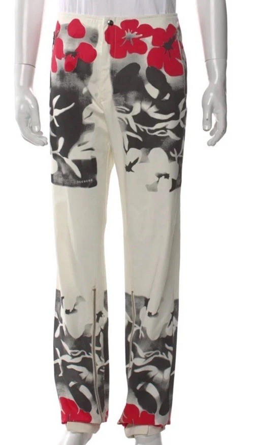 ICEBERG SS01 Mens Runway Graphic Floral Pants 54 Vintage 2001 Italy Archive