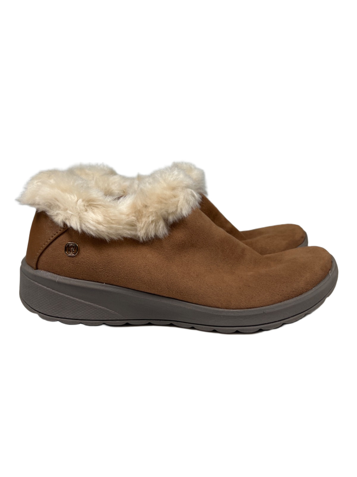 BZees Women\'s Brown Golden Go Lightweight Faux Fur Trim Ankle Booties - 8.5