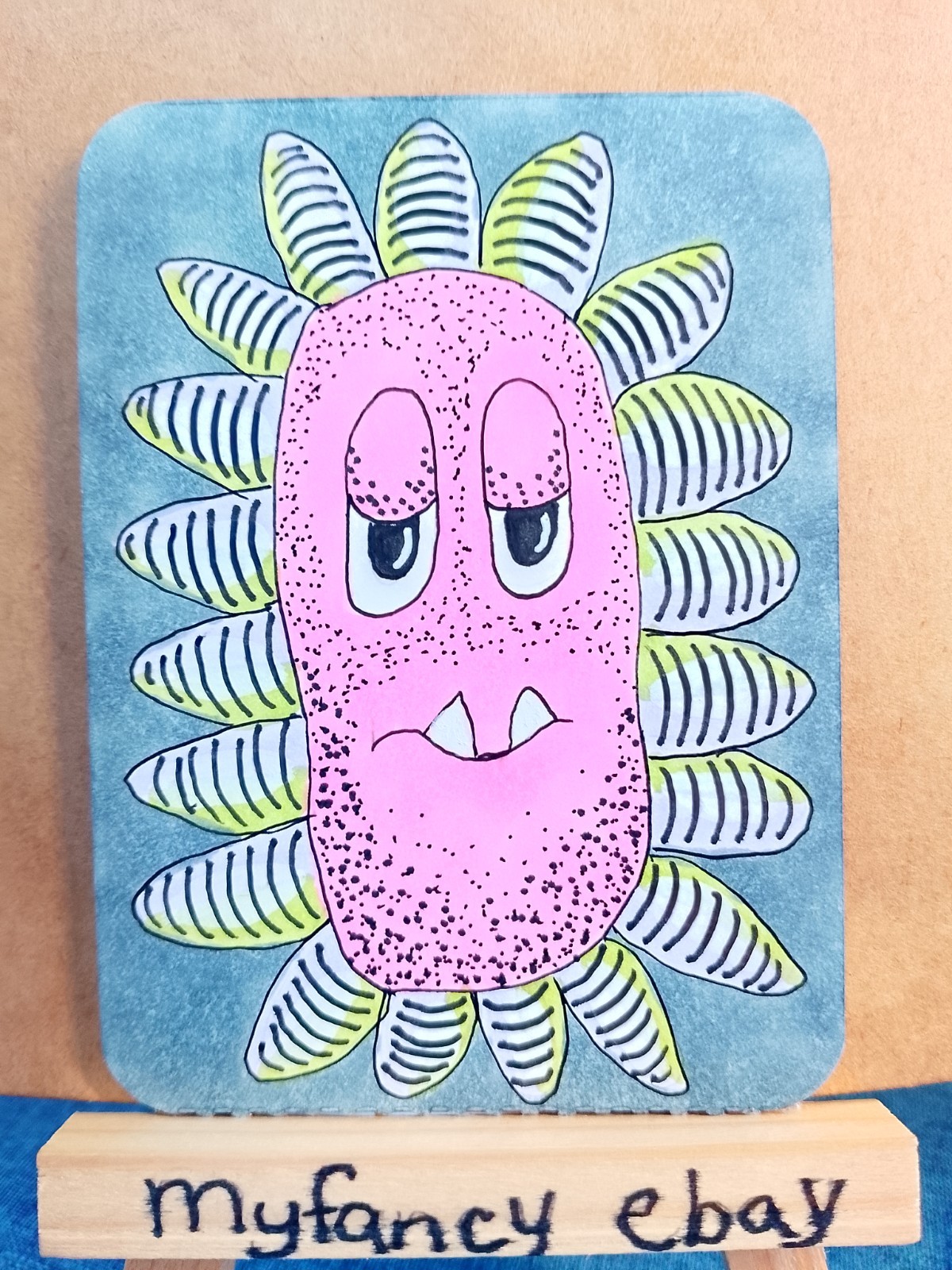ACEO ATC Whimsical Flower Face original painting new 3.5