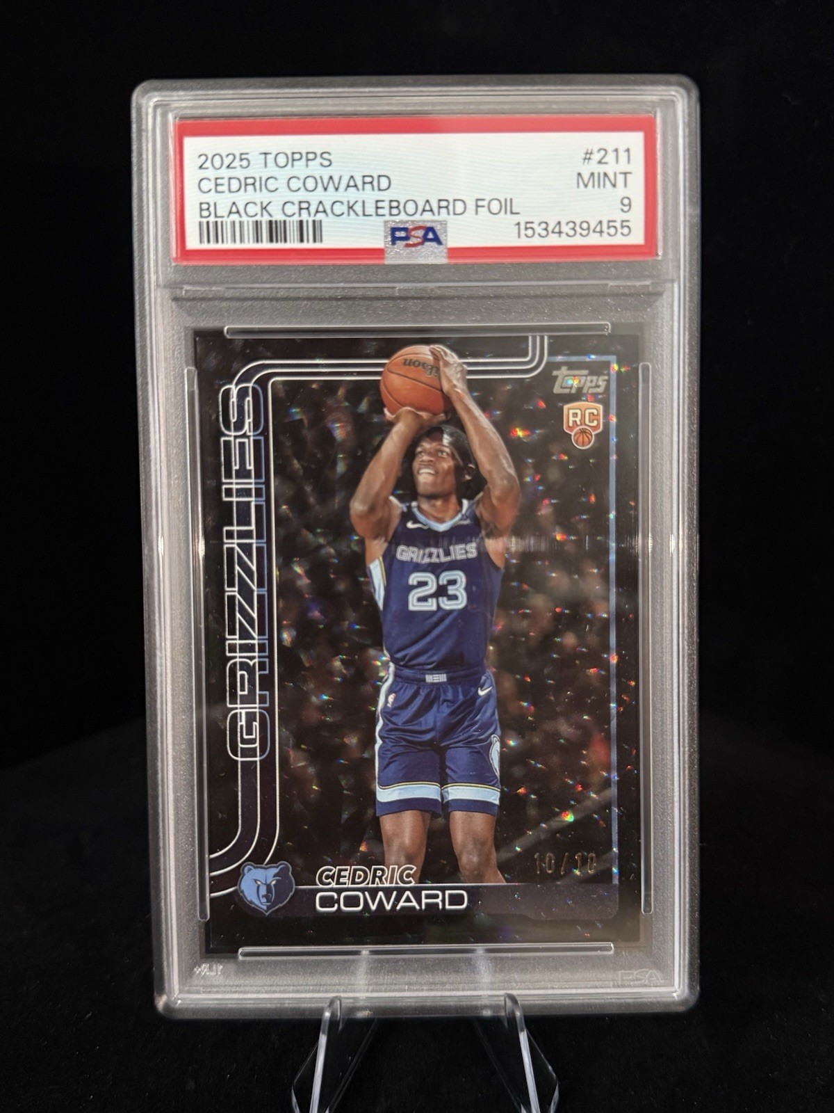 Topps 2025-26 Topps Cedric Coward Black Crackleboard Foil /10 RC #211 Grizzlies