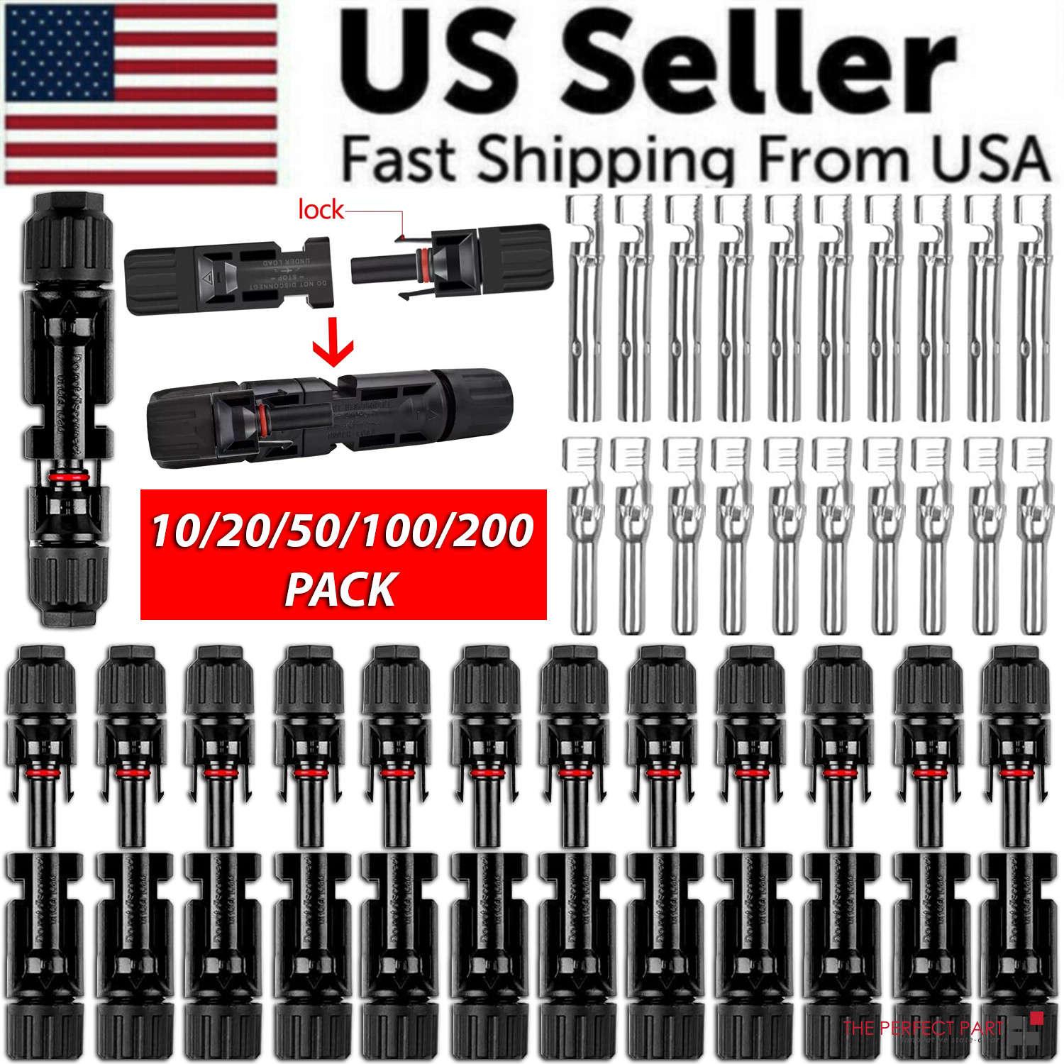 10/20/50/100/200 Pairs Male Female Solar Cable Connectors For DIY Solar Panel US 10/20/50/100/200 Pairs Male Female Solar Cable Connectors For DIY Solar Panel US