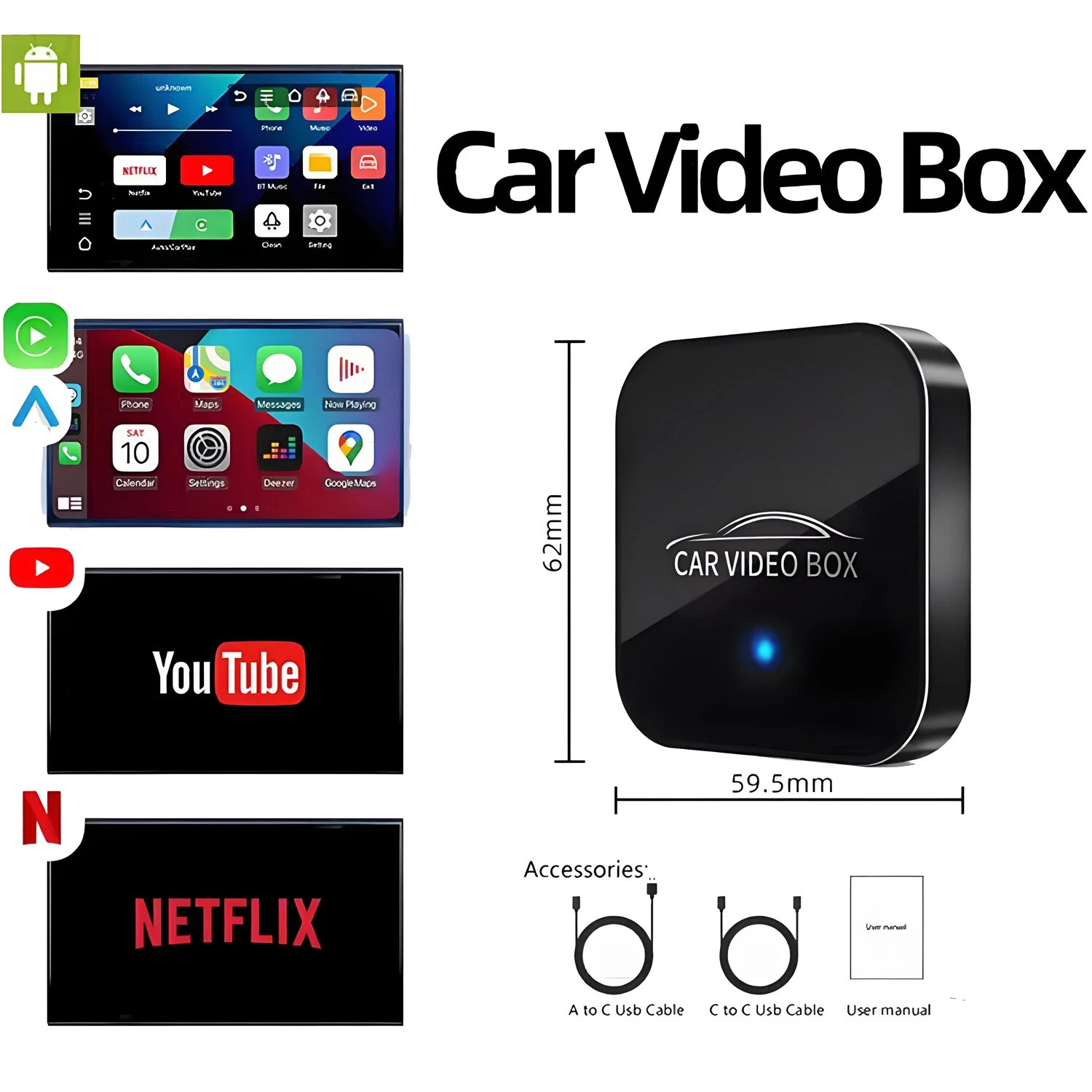 5-in-1 Wireless Car video box Android Auto Adapter with Netflix YouTube 5-in-1 Wireless Car video box Android Auto Adapter with Netflix YouTube