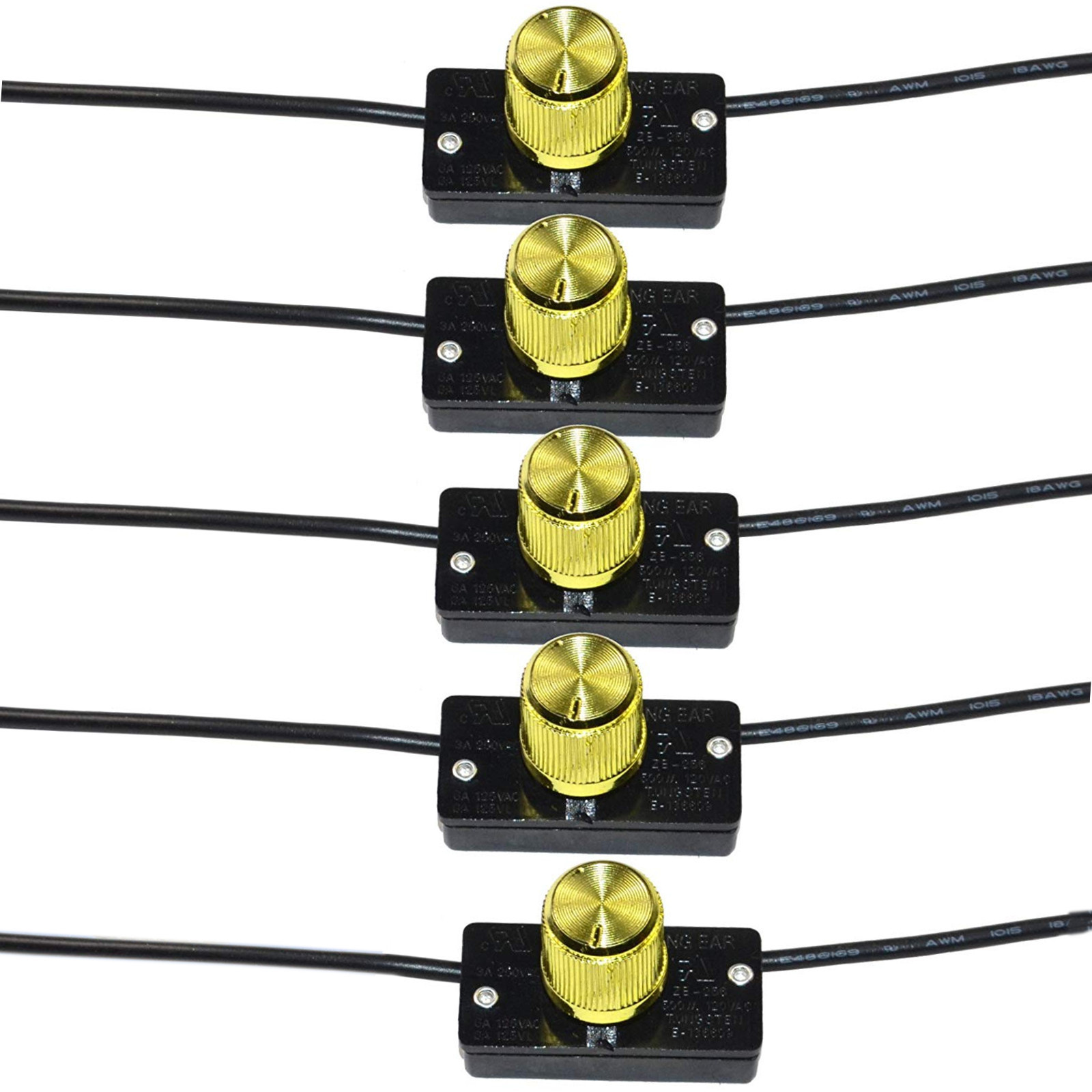 5-Pack Universal Hi-Lo-Off Light Lamp Switch With Rotary Knob 125V 6A