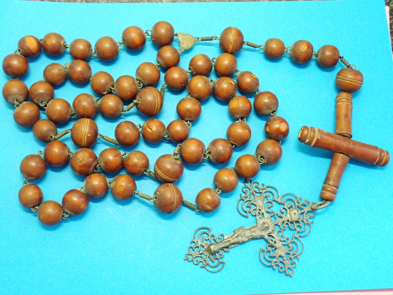 AMAZING antique FRENCH PRIEST rosary / CREDO CROSS / LARGE FILIGREE CRUCIFIX