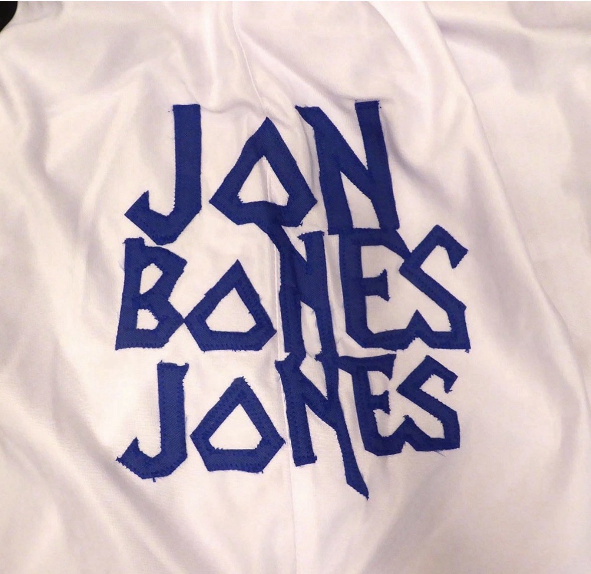 Men\'s Jon Bones Jones Autographed Athletic Shorts White/Blue S Beckett COA