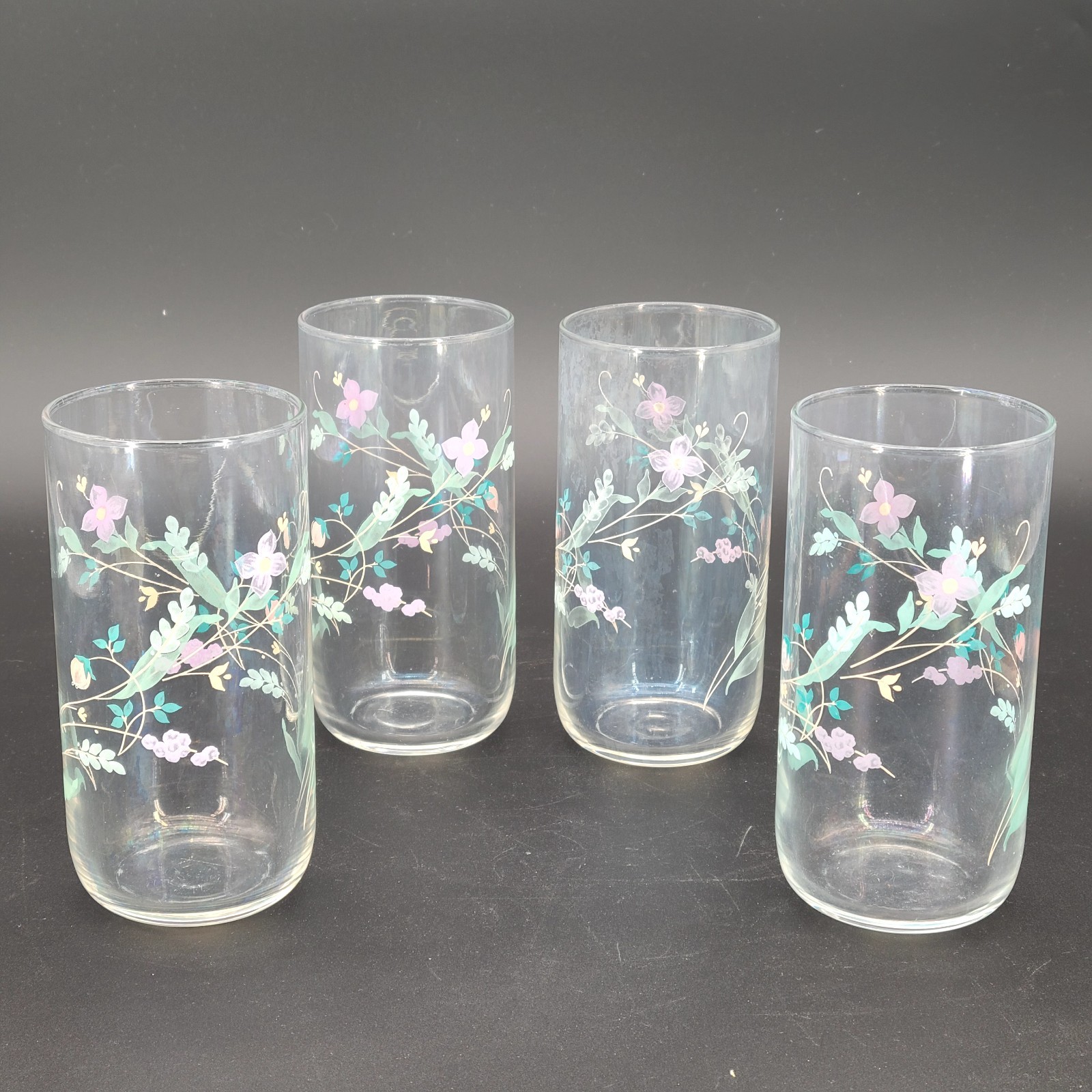 Vintage April by Pfaltzgraff Glass Tumblers 16 Oz Set of 4 Floral Drinkware Vintage April by Pfaltzgraff Glass Tumblers 16 Oz Set of 4 Floral Drinkware